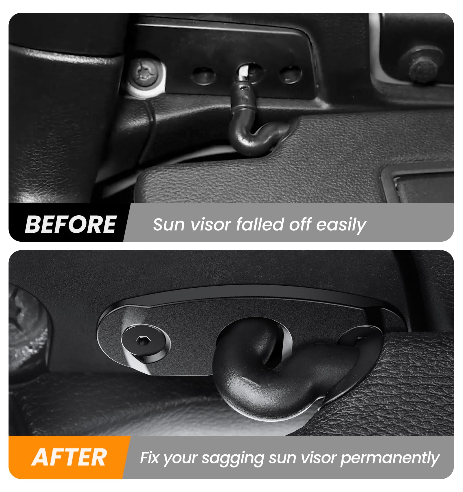Upgrade Aluminum Alloy Sun Visor Repair Kit Heavy Duty Visor Mounting Clips Compatible with Jeep Wrangler JK JKU 2018/ Wrangler
