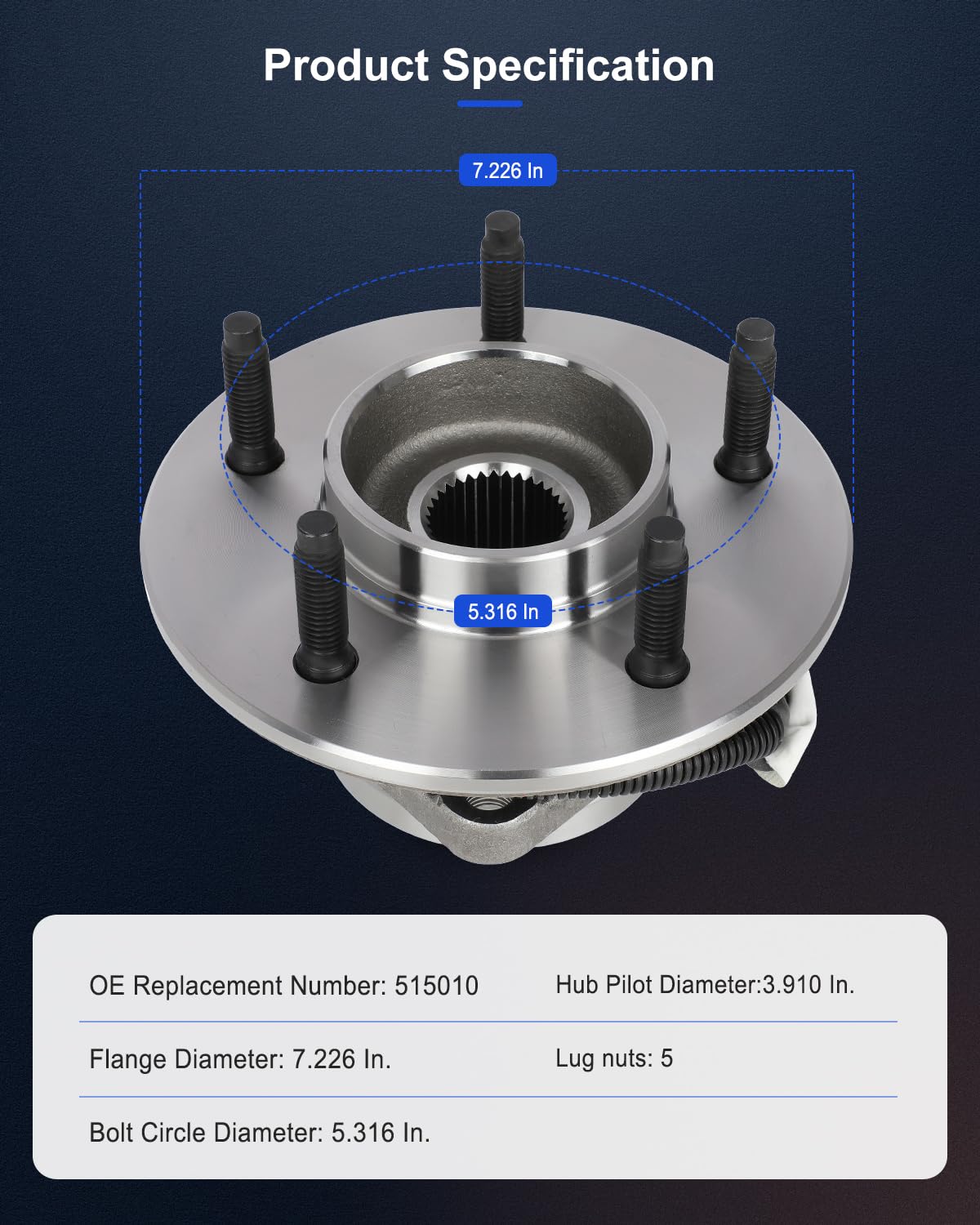 ECCPP Replacement for Wheel Bearing and Hub Assembly For Ford F-150 199719981999 2000 Wheel Hubs 5 Lugs W/ABS 515010x2
