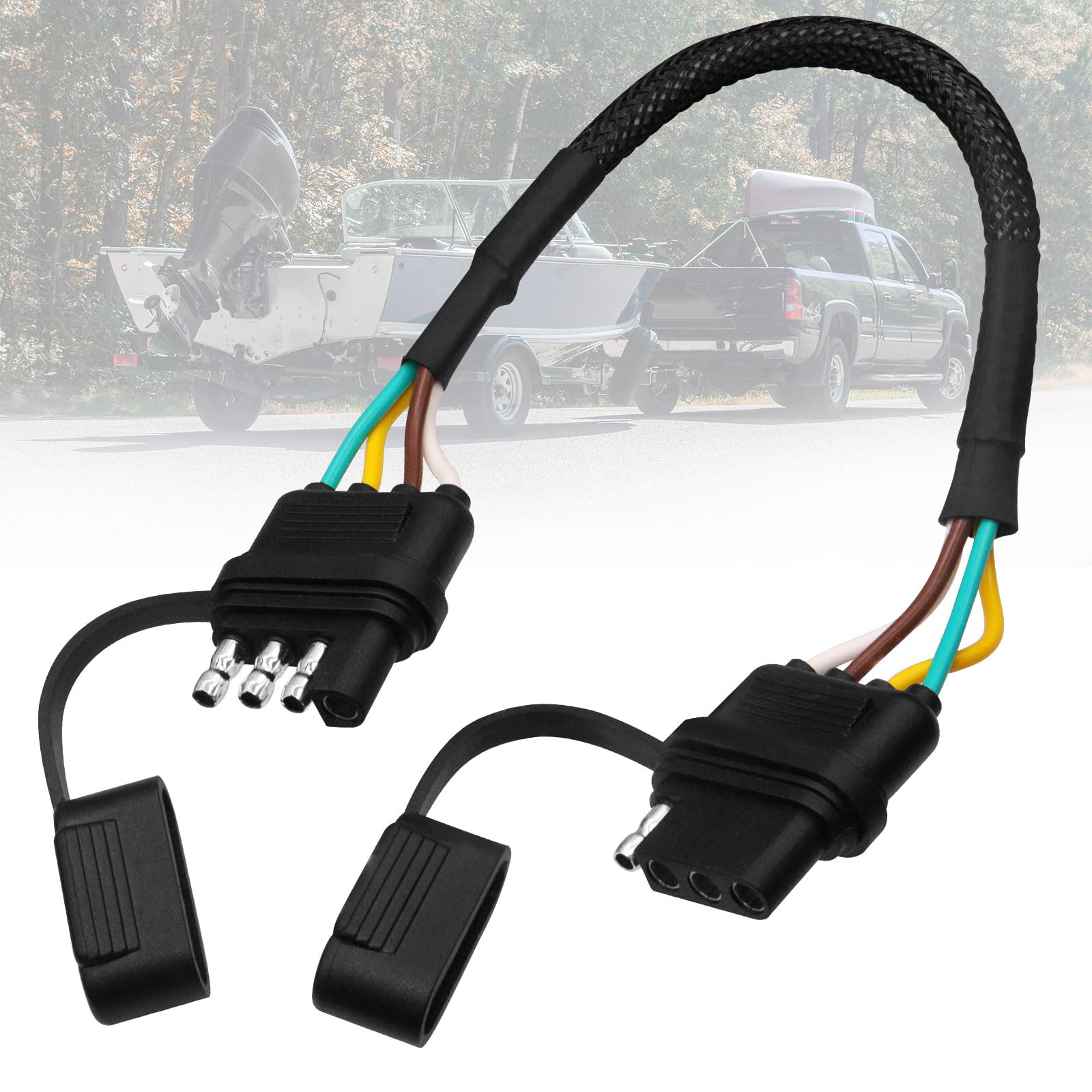 Seamaka 4 Pin Trailer Wiring Harness,4 Way Flat Trailer Plug Male and Female Connector with Rubber Dust Cover with Nylon Mesh Tu
