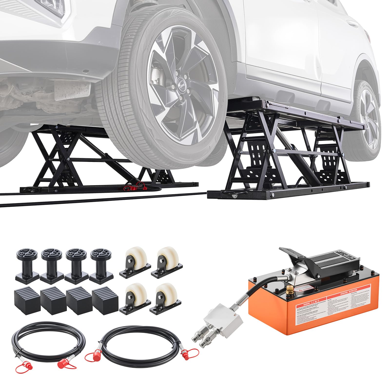 VEVOR Portable Car Lift, 5000 lbs Capacity, Heavy Duty Quick Lift with 25.6 Max Height, Pneumatic Pump, Wheels, 4 Rubber Pads & 