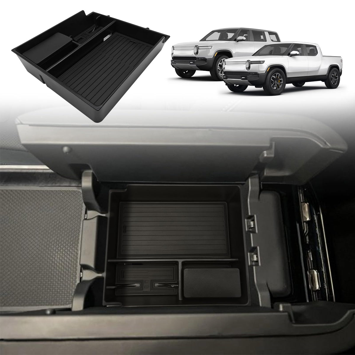 Bestevmod Center Console Organizer Tray Compatible With 2022-2025 Rivian R1T/R1S Removable Coin Holder Armrest Storage Box Abs M