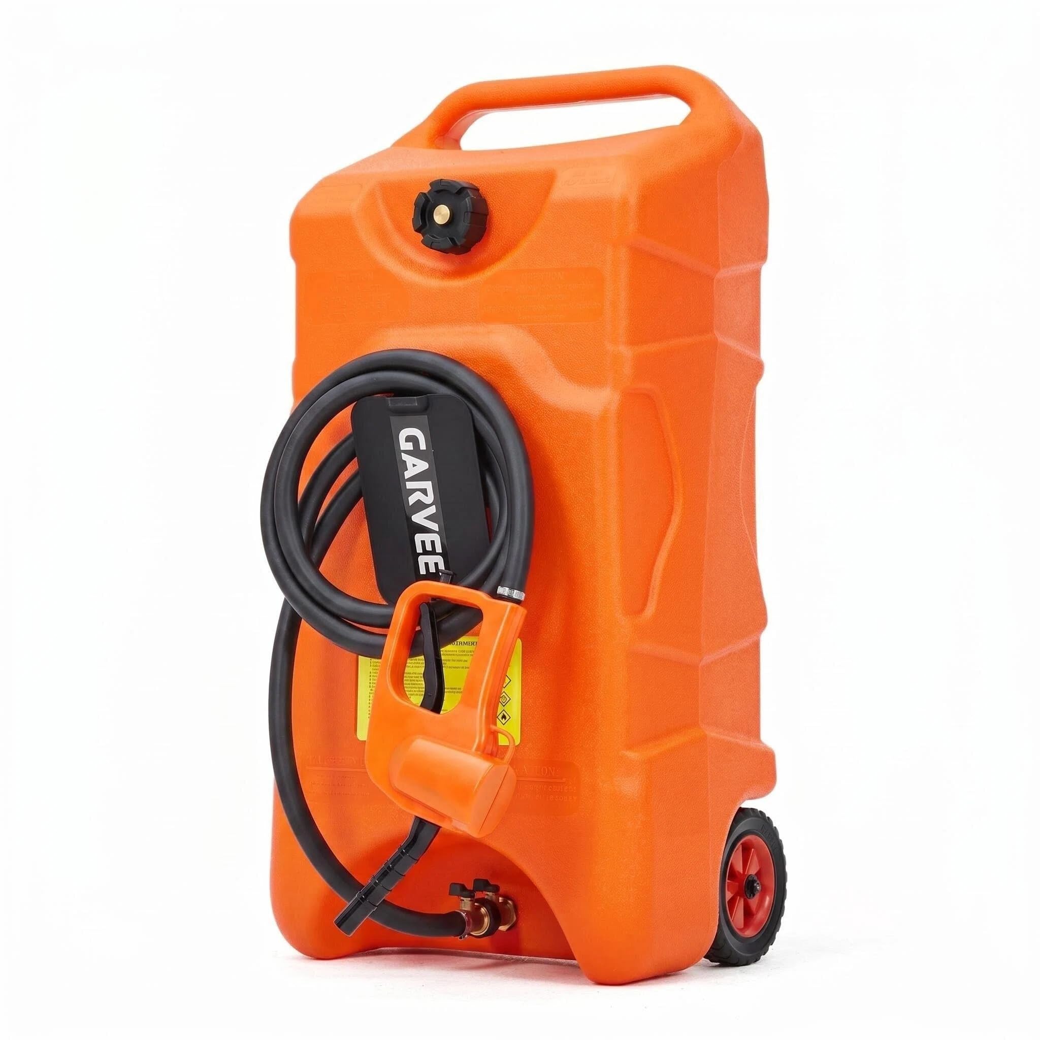 PeacefulHues Upgraded 16 Gallon Gas Tank, Heavy-Duty Fuel Can with Manual Transfer Pump & 10FT Hose, Portable Gas Can with Caste