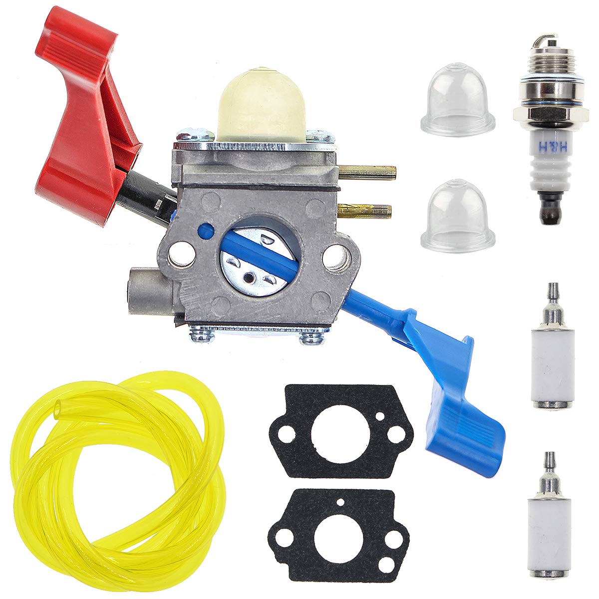 Autokay C1U-W46 Carburetor Carb Kit Fits For Many Craftsman Poulan 545180864 For Weedeater Fb25 Fb-25 Blower For Zama C1U-W51B For Husqvarna Fb25 952711937 2004-2009 Handheld Trimmer W/Fuel Filter