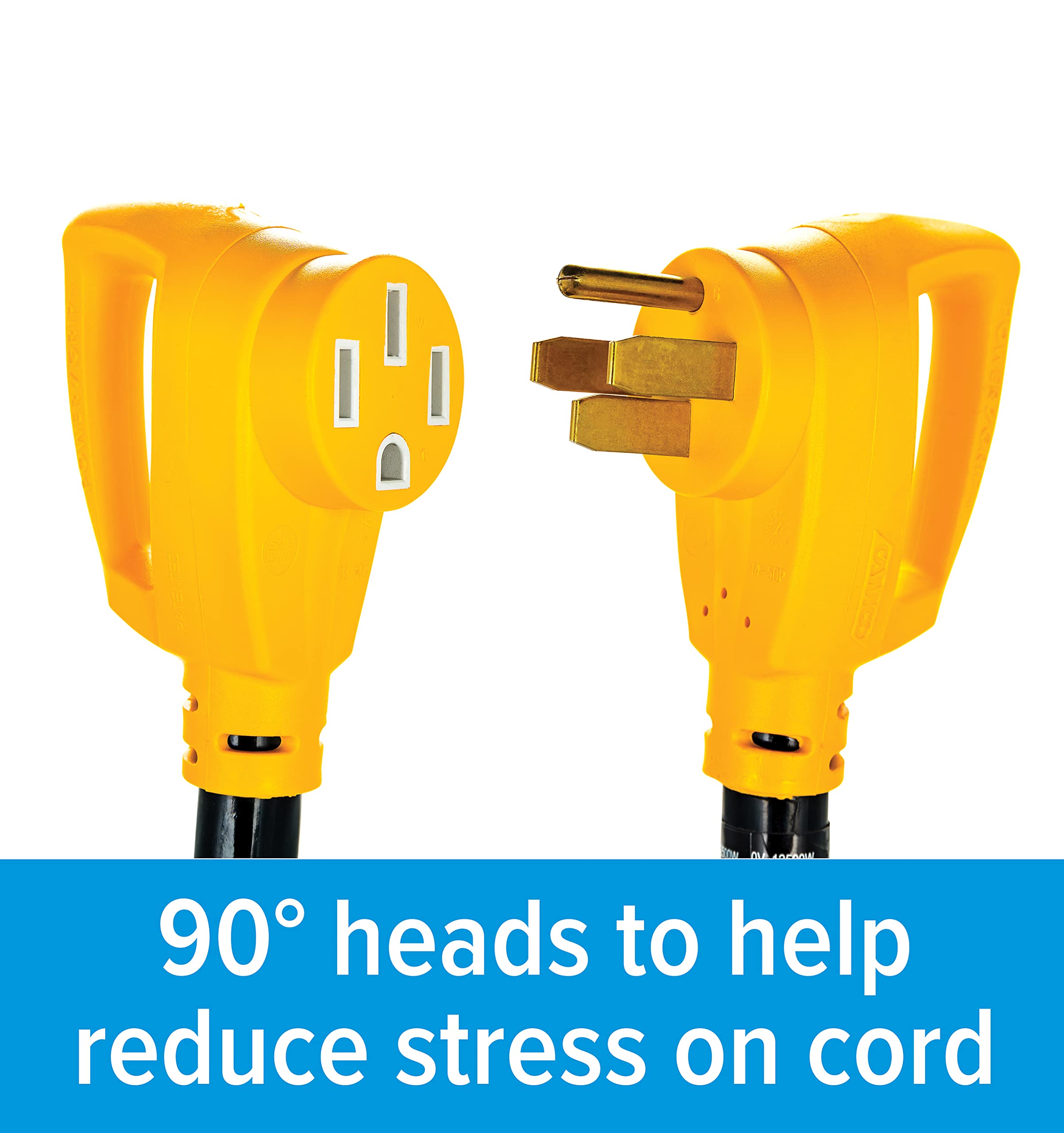 Camco Power Grip 50-Ft 50 Amp Rv Extension Cord - Rated For 125/250 V/12,500 W - Features Copper 6/3 + 8/1-Gauge Wires For Super