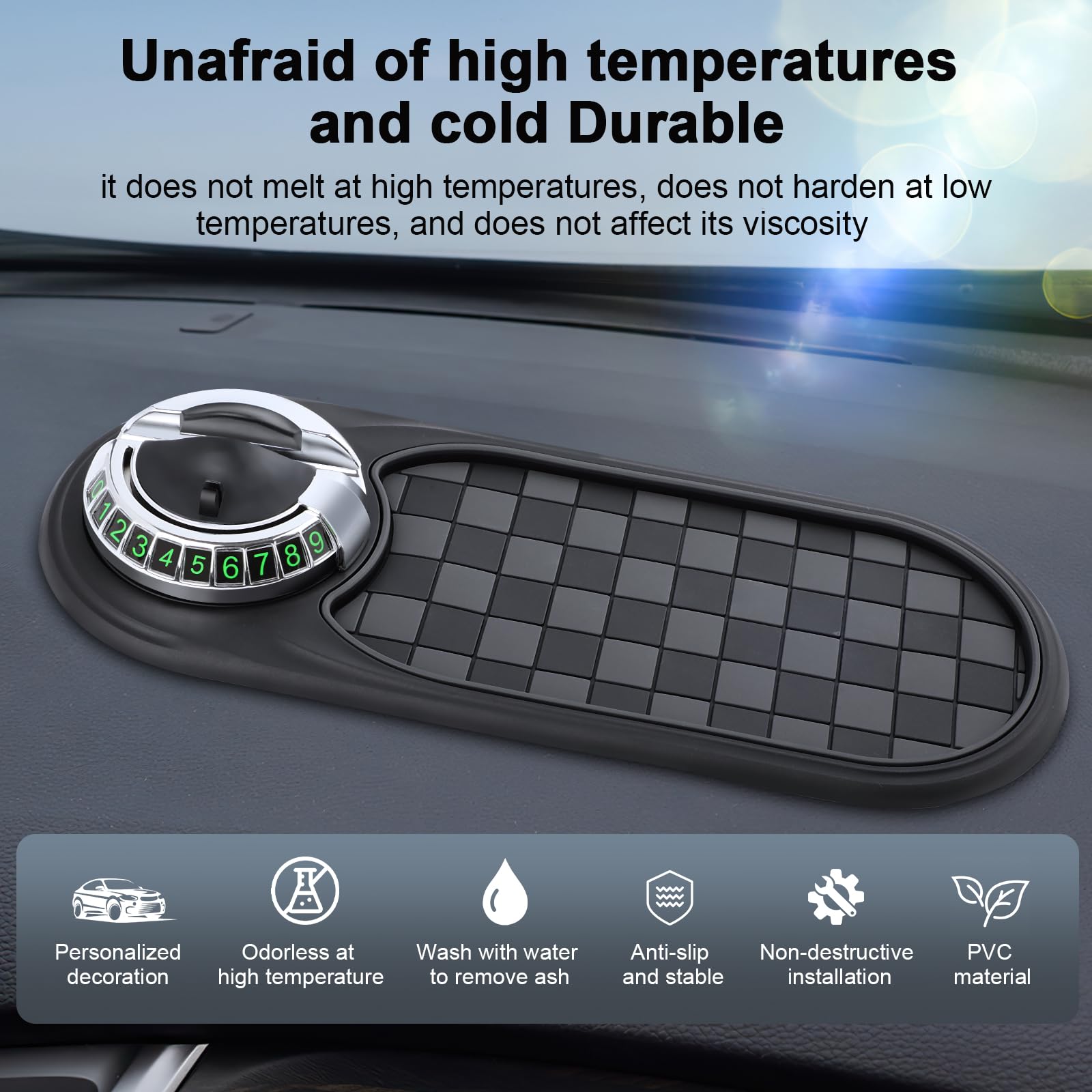 Multifunction Car Anti-Slip Mat Auto Phone Holder,Rotatable Anti Skid Car Dashboard Mat with Temporary Parking Numbe and Large P