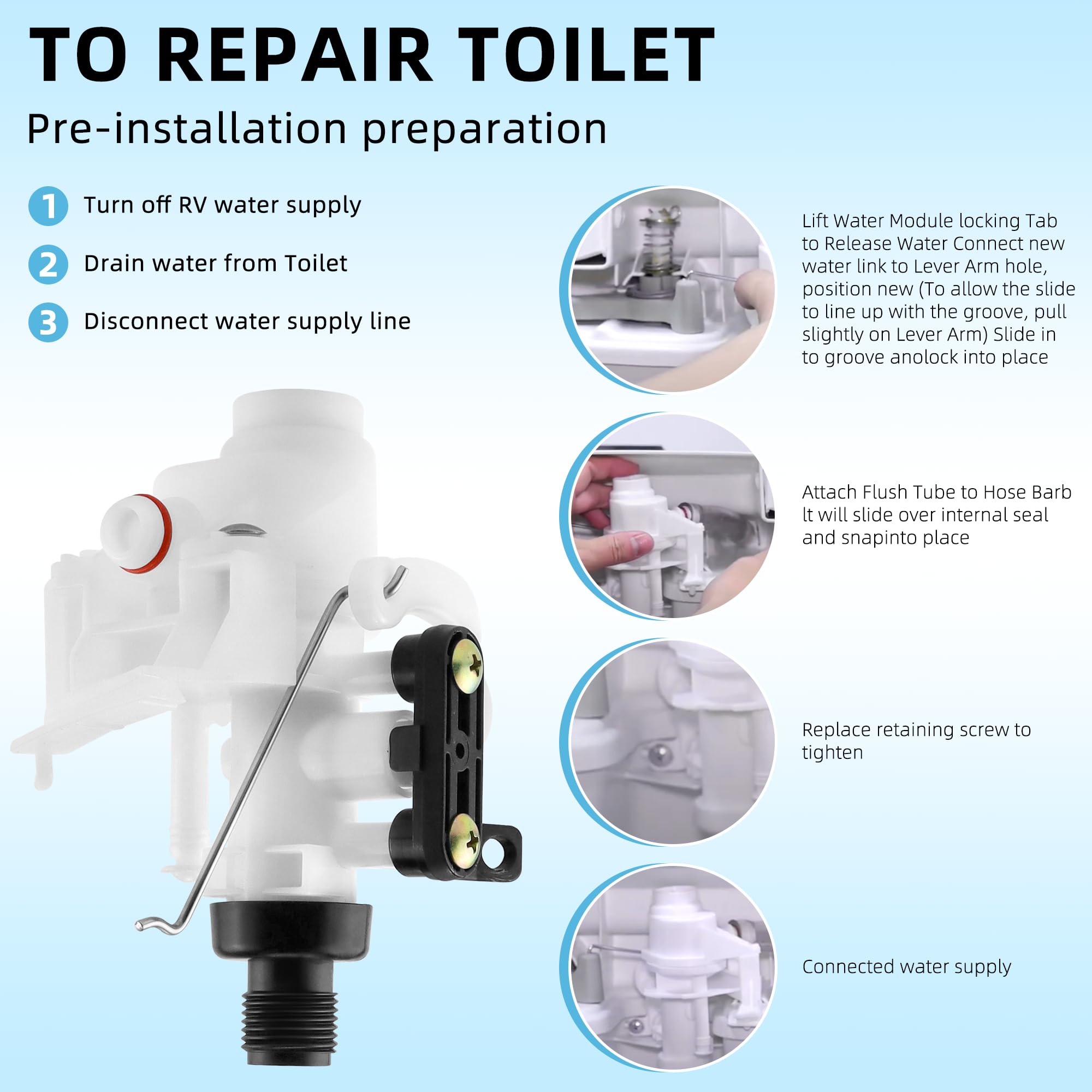 31705 31688 Rv Toilet Water Valve Kit Freeze-Resistant And Leak-Resistant Rv Toilet Parts Compatible With Thet-Ford Aqua-Magic V
