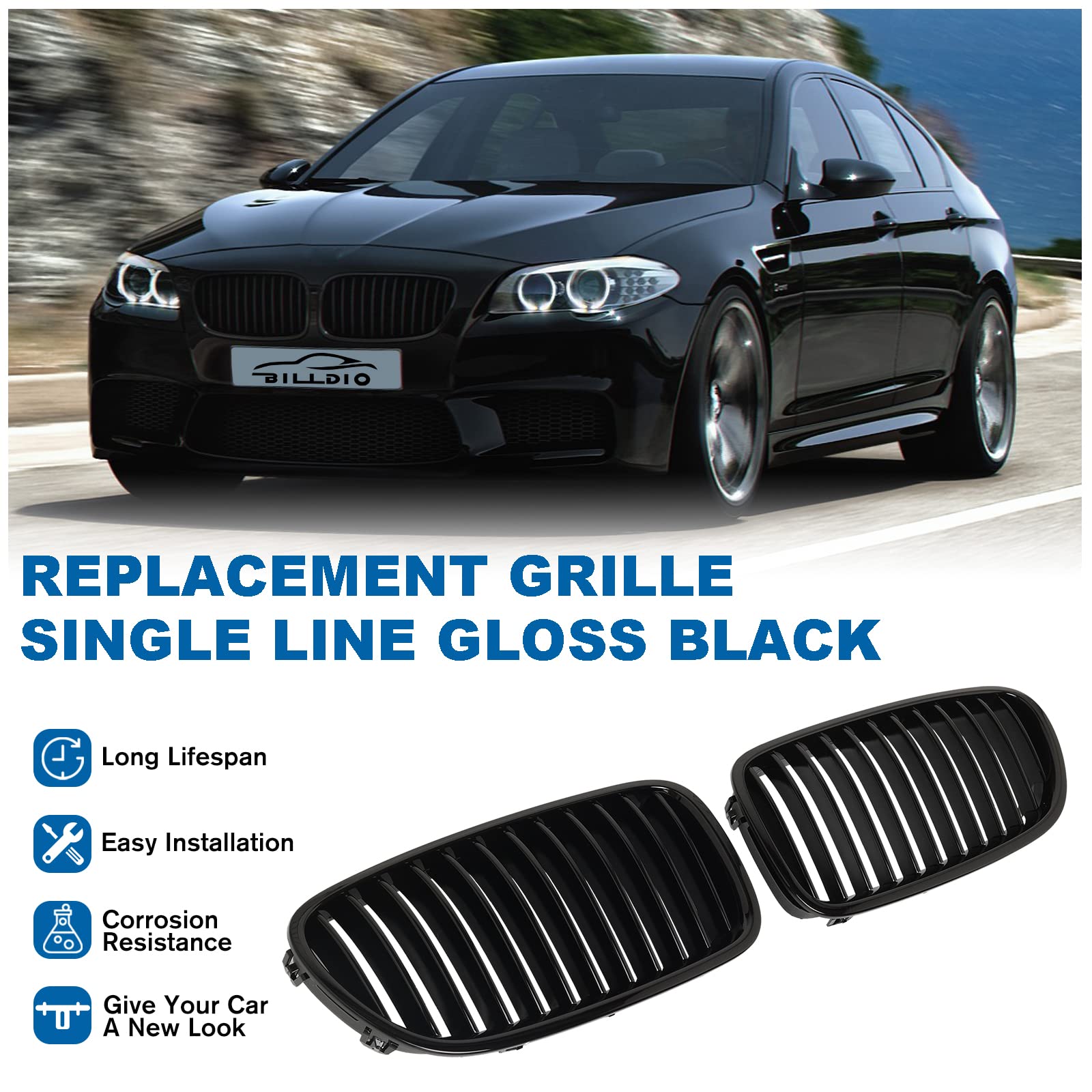 Billdio F10 Grille - Black Kidney Single Slats Grill Compatible With Bmw 2010-2017 5 Series F10 F11 F18 Sedan 520I 528I 535D 535