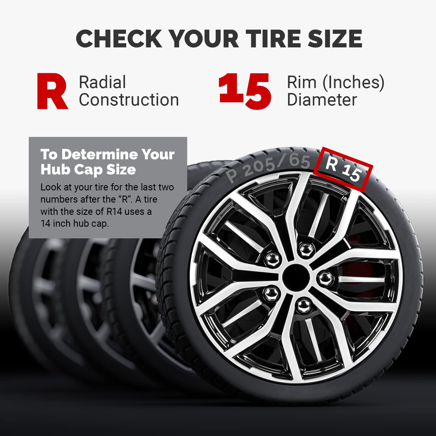 Pilot Automotive Wh142-15S-B 15 Inch Super Sport Black & Silver Universal Hubcap Wheel Covers For Cars - Set Of 4 - Fits Most Ca