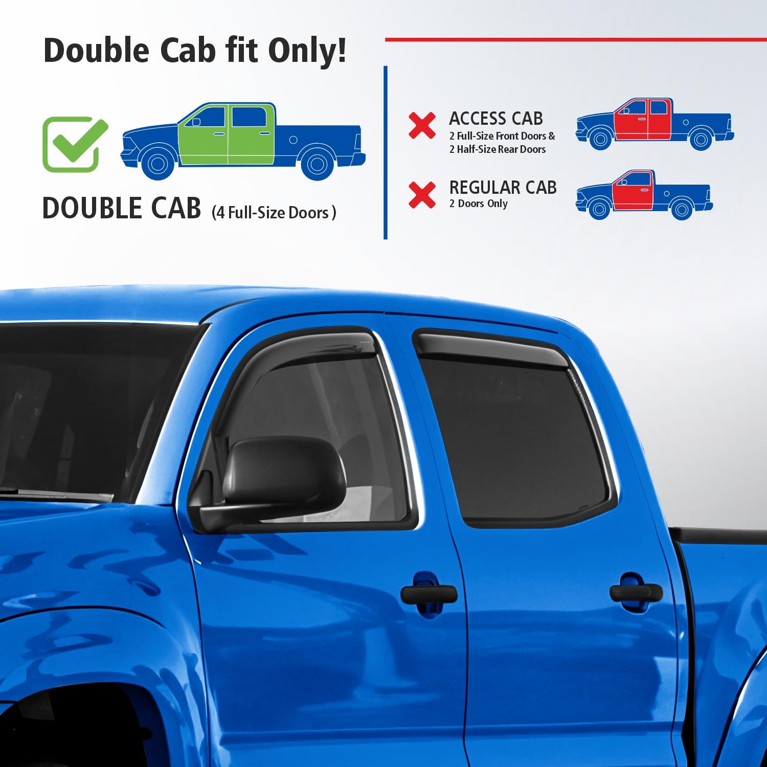 Goodyear Shatterproof In-Channel Window Deflectors For Trucks Toyota Tacoma 2005-2015 Double Cab, Rain Guards, Window Visors, Ve