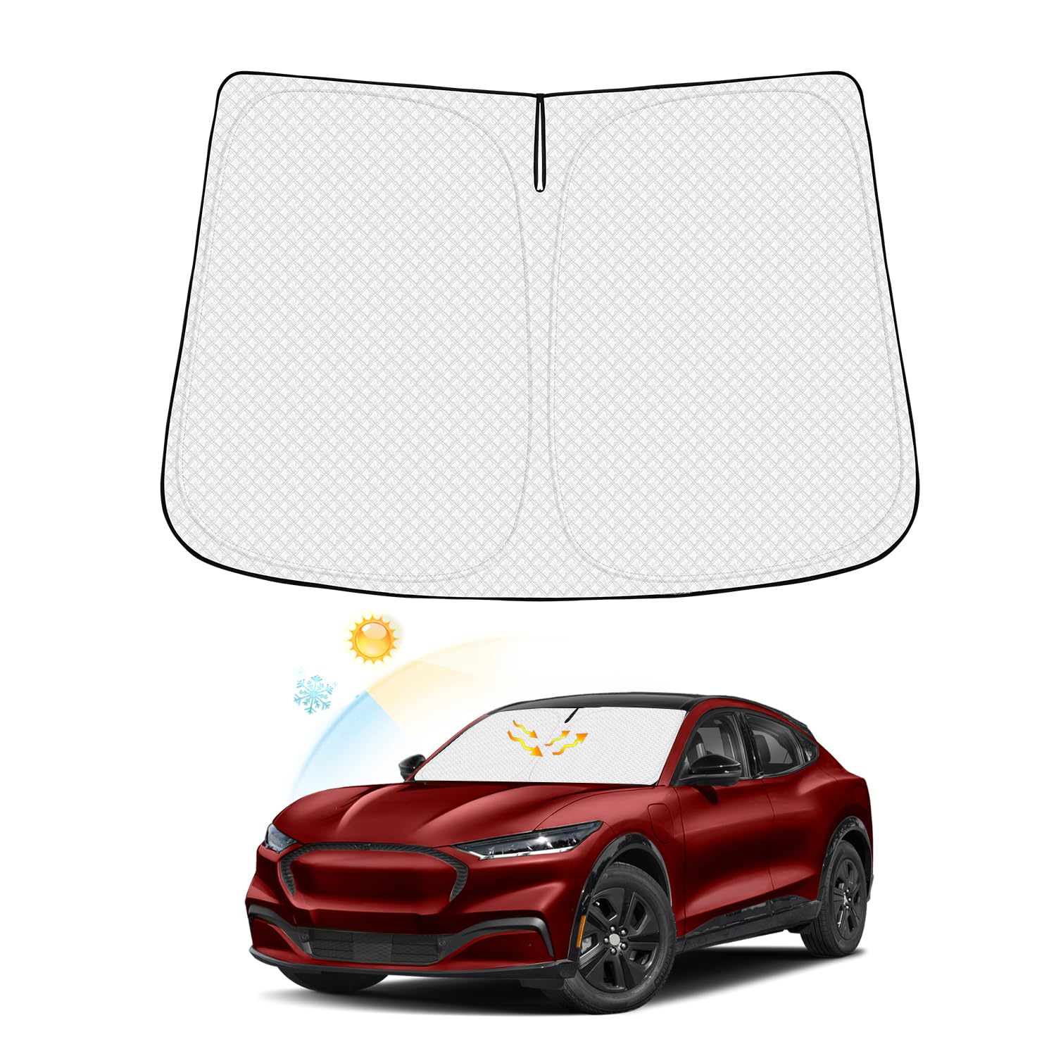 Canvcle Windshield Sun Shade For 2021-2024 2025 Ford Mustang Mach-E Accessories Thicken 6-Layer Front Window Sunshade Cover Sun