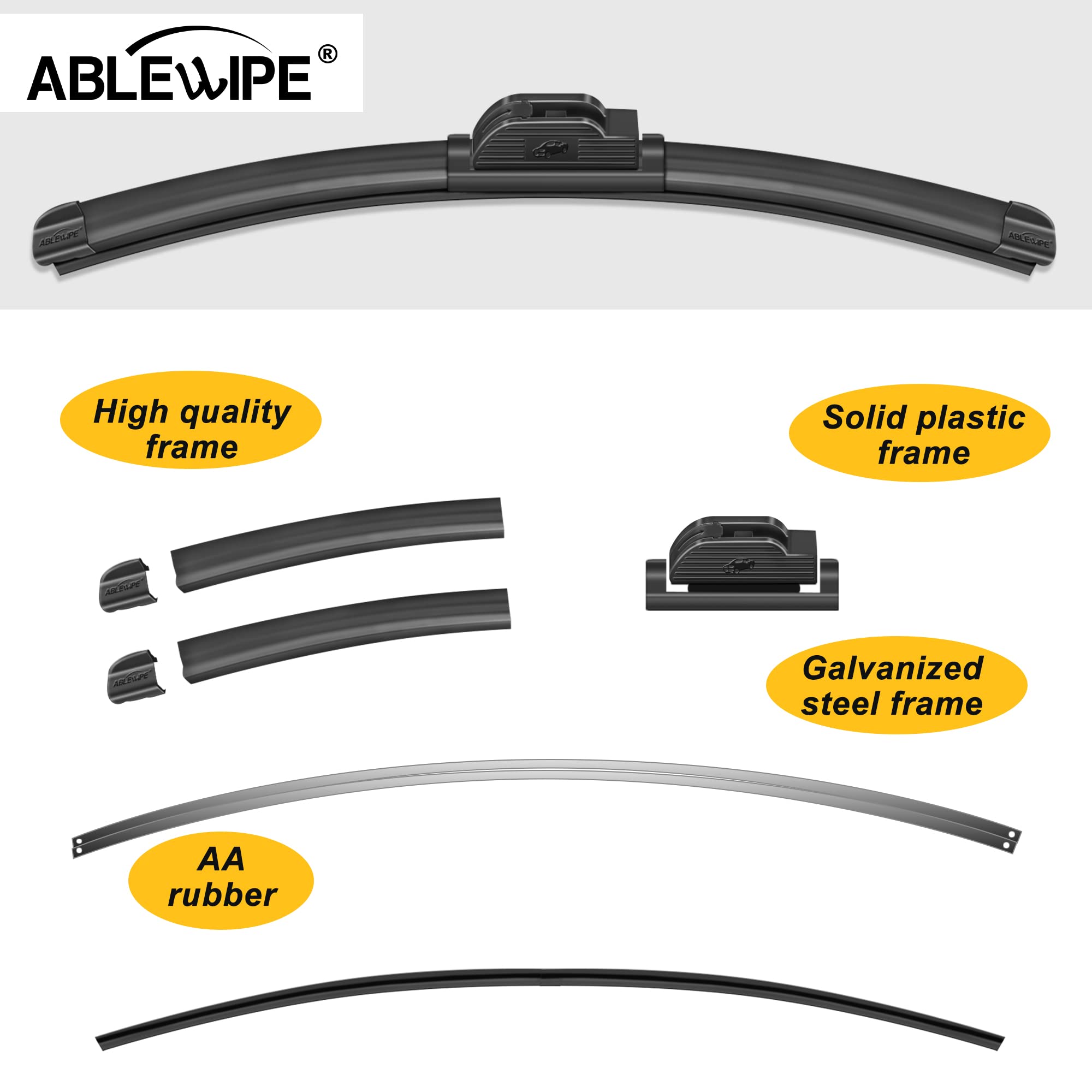 Ablewipe Windshield Wiper Baldes, 22 + 14 Front Window Wiper Blades Model: 18O13B (Set Of 2)