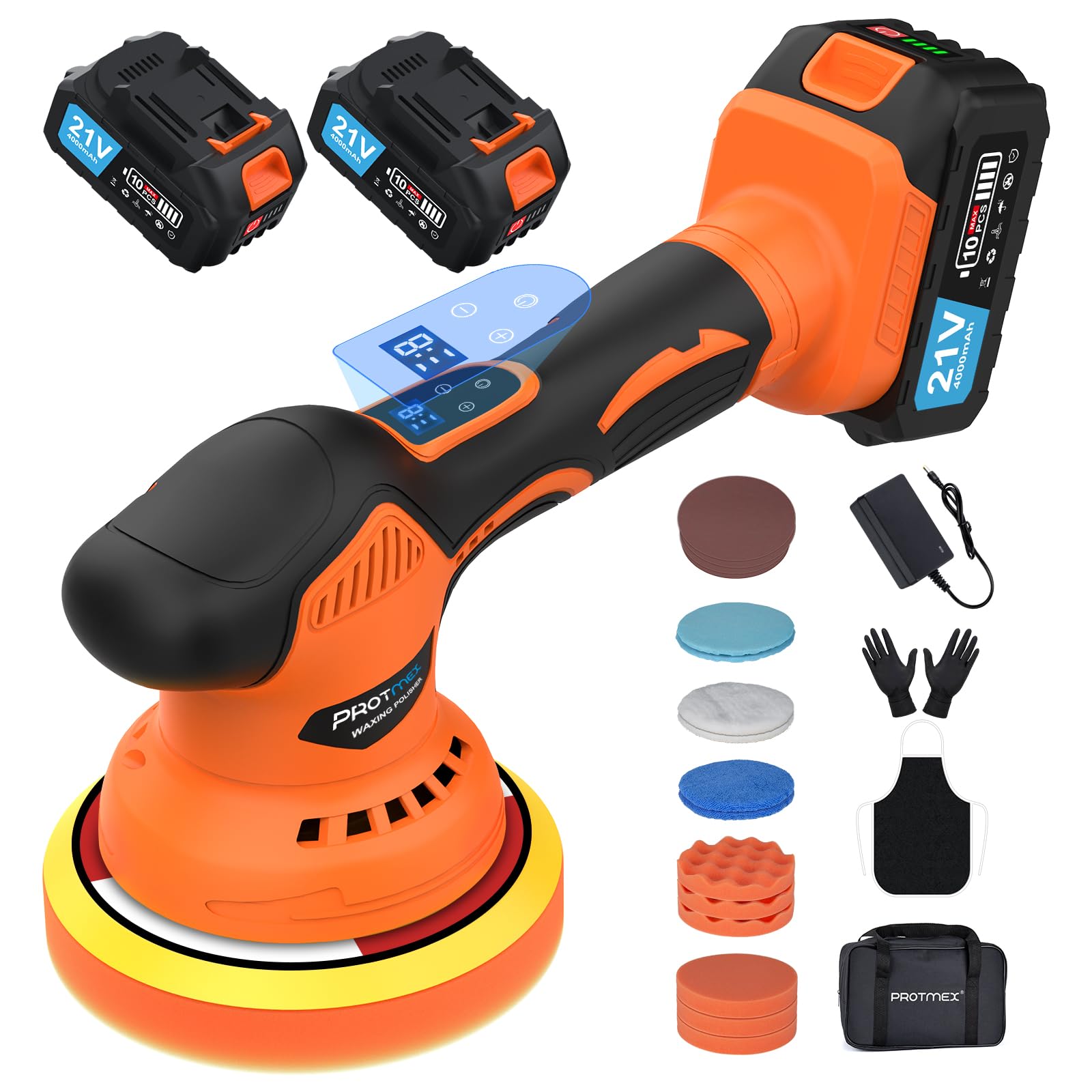 Cordless Car Buffer Polisher, Car Polishing Kit With 21V 2 X 4.0Ah Batteries, Orbital Eccentric Buffers With 8 Variable Speed Up