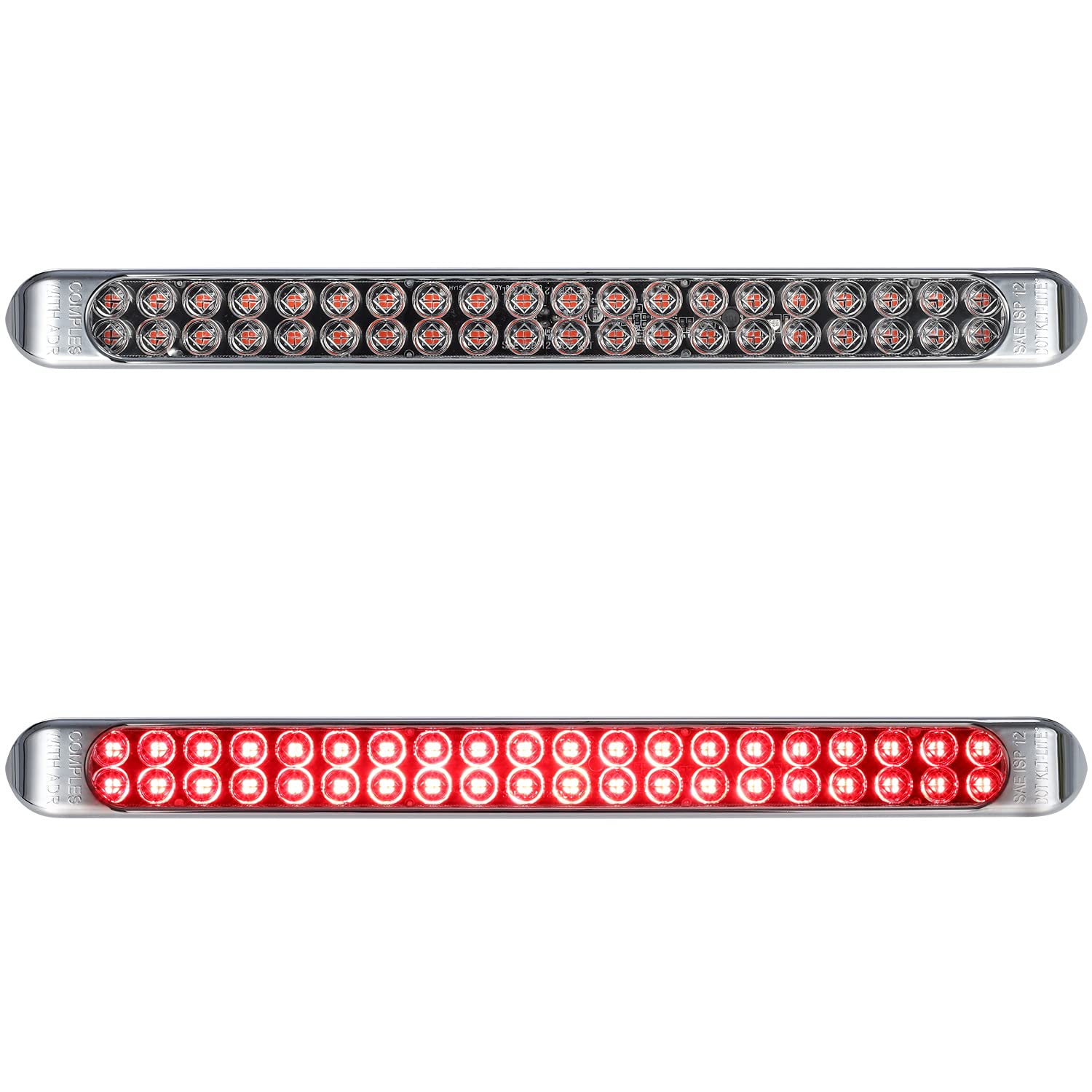 Partsam 2Pcs 17 Inch Red Led Truck Trailer Tail Light Bar 40 Led Clear Lens, Clear Red 17'' Sealed Led Waterproof Stop Turn Tail