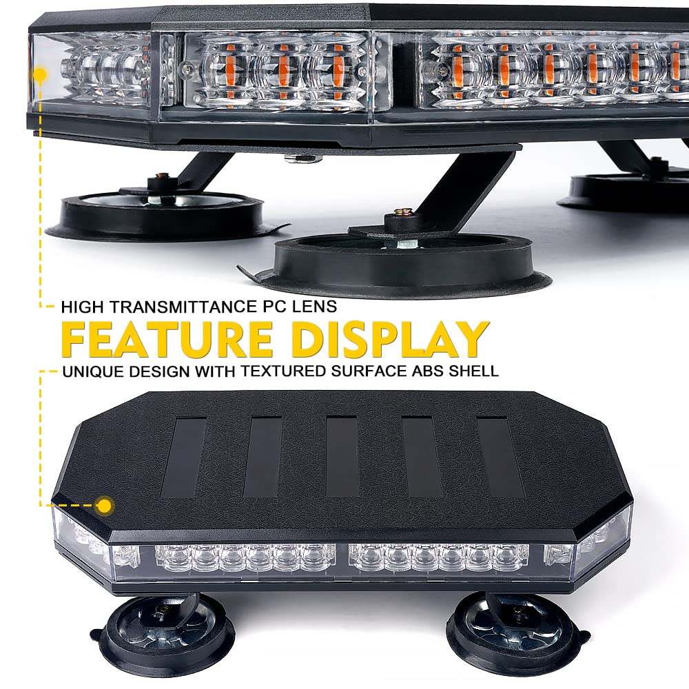 Lumenix 42 Led Rooftop Strobe Beacon Light Bar, High Bright Hazard Warning Flashing Plow Light With Synchronous Controller For Construction Vehicles, Tow Trucks, Postal Cars, Snowplow (Amber)