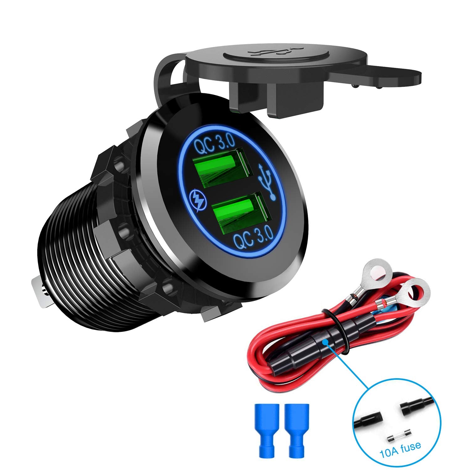 Nilight - 90103A Dual Usb Port Qc 3.0 Fast Charging Hubs Usb Charger Socket Power Outlet 2.1A & 2.1A X2 For Car Boat Marine Rv M