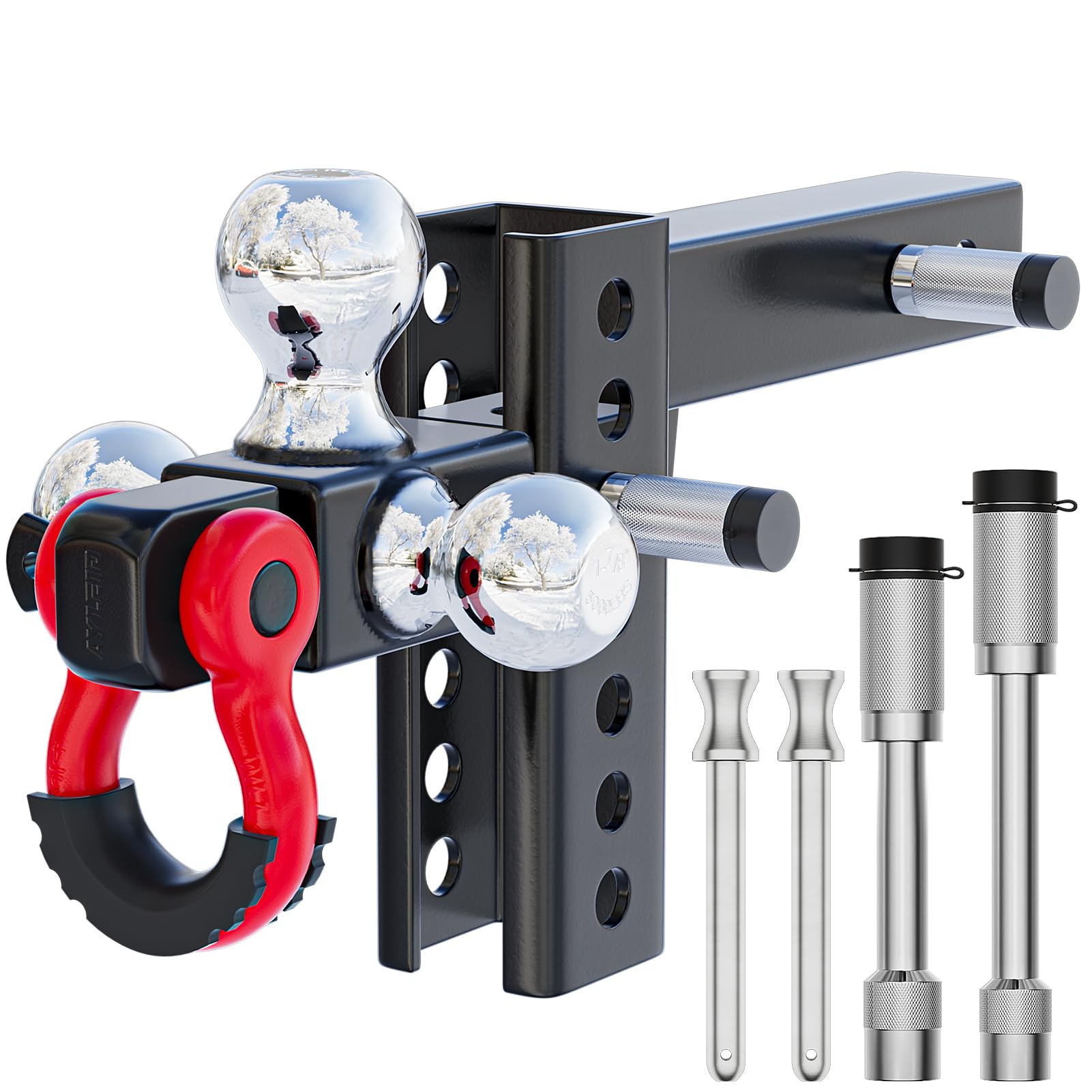 Ayleid Trailer Hitch Tri-Ball Mount With Anti-Theft Locking Hitch Pin&Hook&Rotatable Tow Shackle,Fits 2-In Receiver With 1-7/8-I
