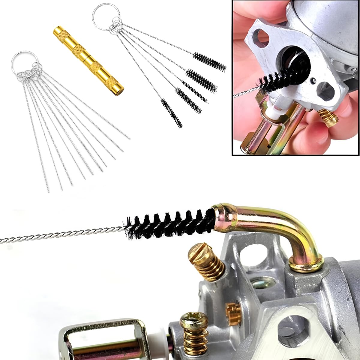 Belomi Carburetor Cleaning Tool Kit, Carburetor Carbon Dirt Jet Remove Cleaner, Torch Tip Cleaner Repair Tools Set, 12 Cleaning Wires Set+10 Cleaning Needles+5 Nylon Brushes+1 Sharp Pick Tool Kit