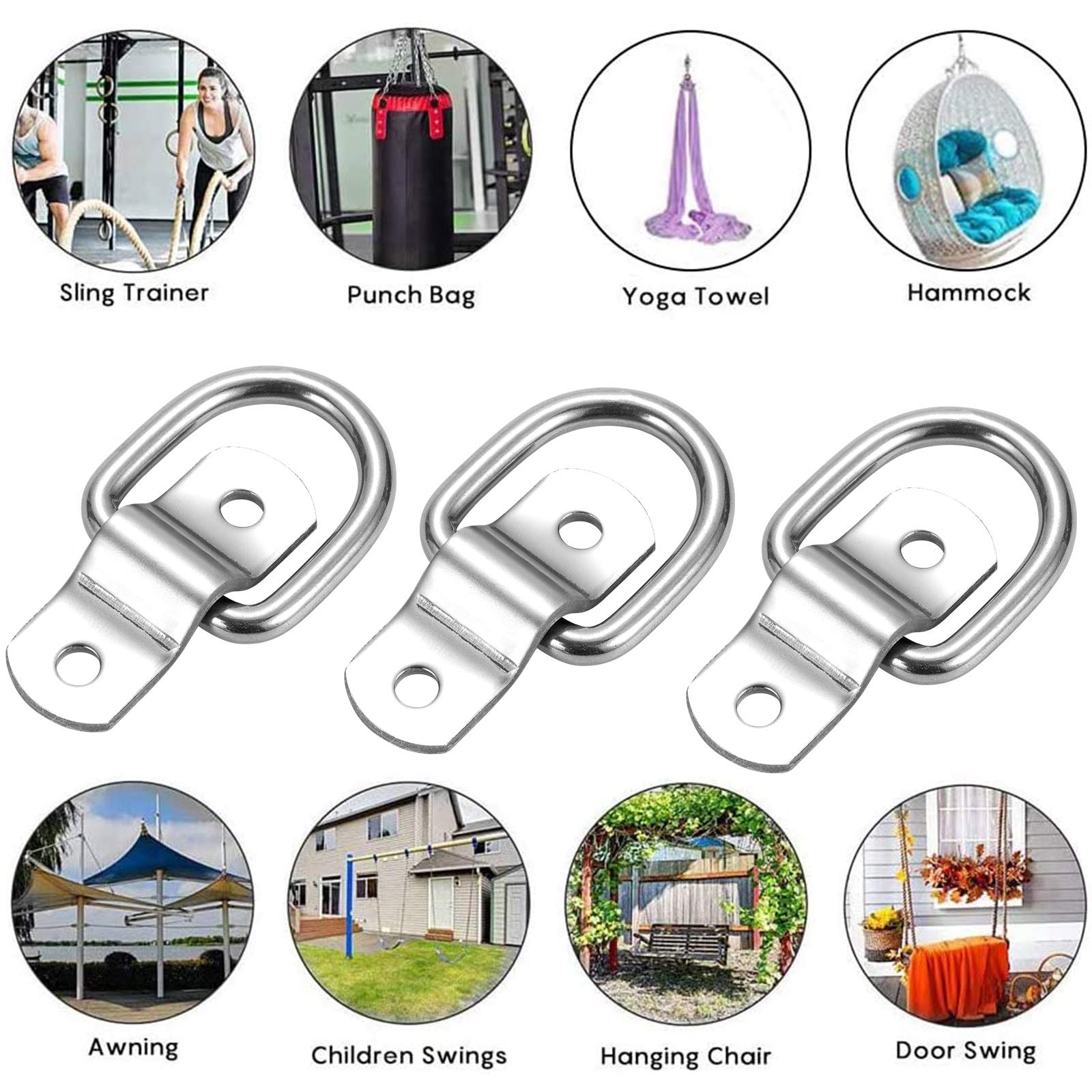 Czc Auto 12 Pack D Ring Tie Down Anchors 1/4 Heavy Duty Stainless Steel Trailer Tie Down Hooks For Truck, Trailer, Camper, Warehouse, Boat, Cargo Control & Surface Mount, With Screws