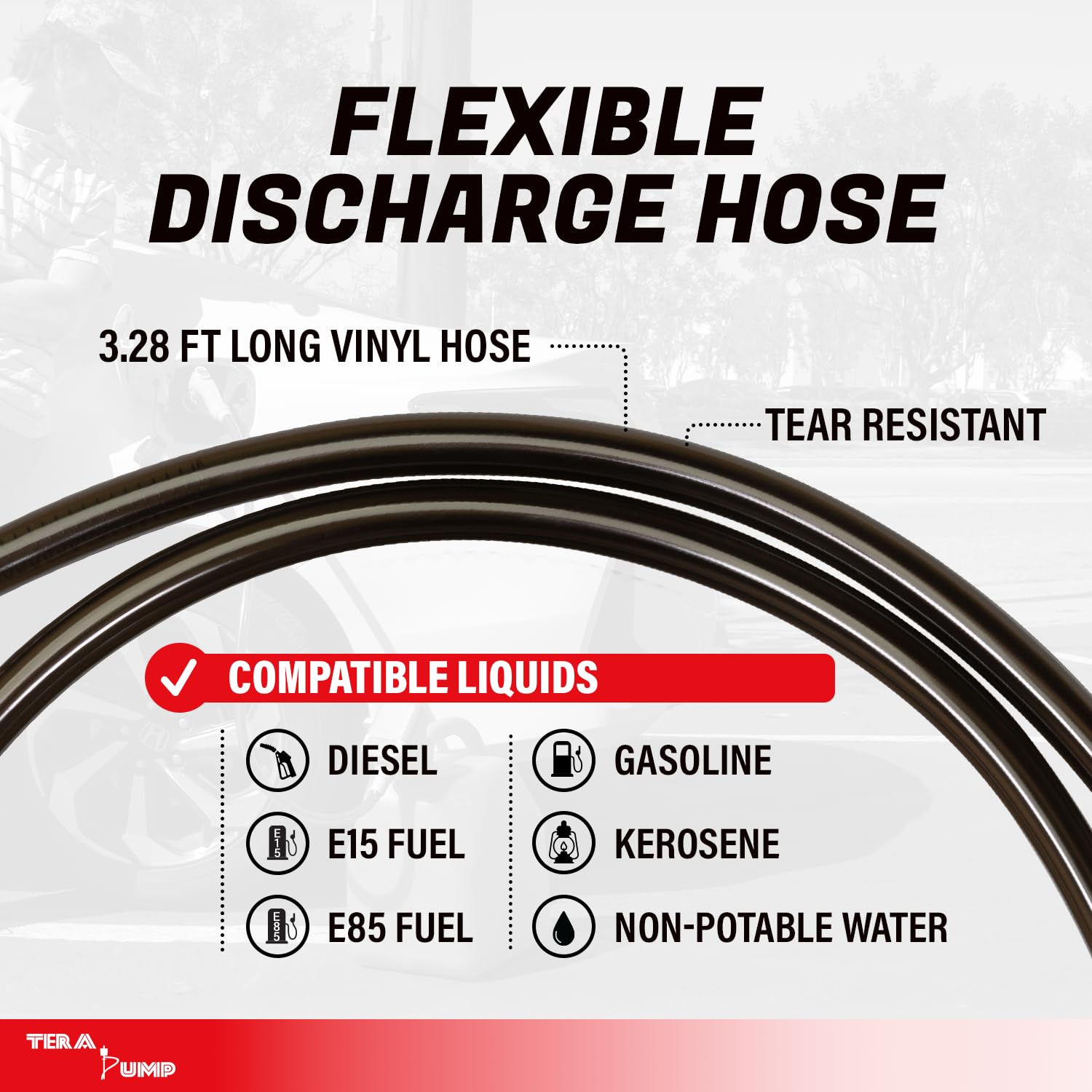 TERA PUMP TRFA03 Universal Gas Can Adapter Battery Powered Fuel Transfer Pump (2.6 GPM) No Spill Sensor, 3.28 ft Vinyl Hose, Pow
