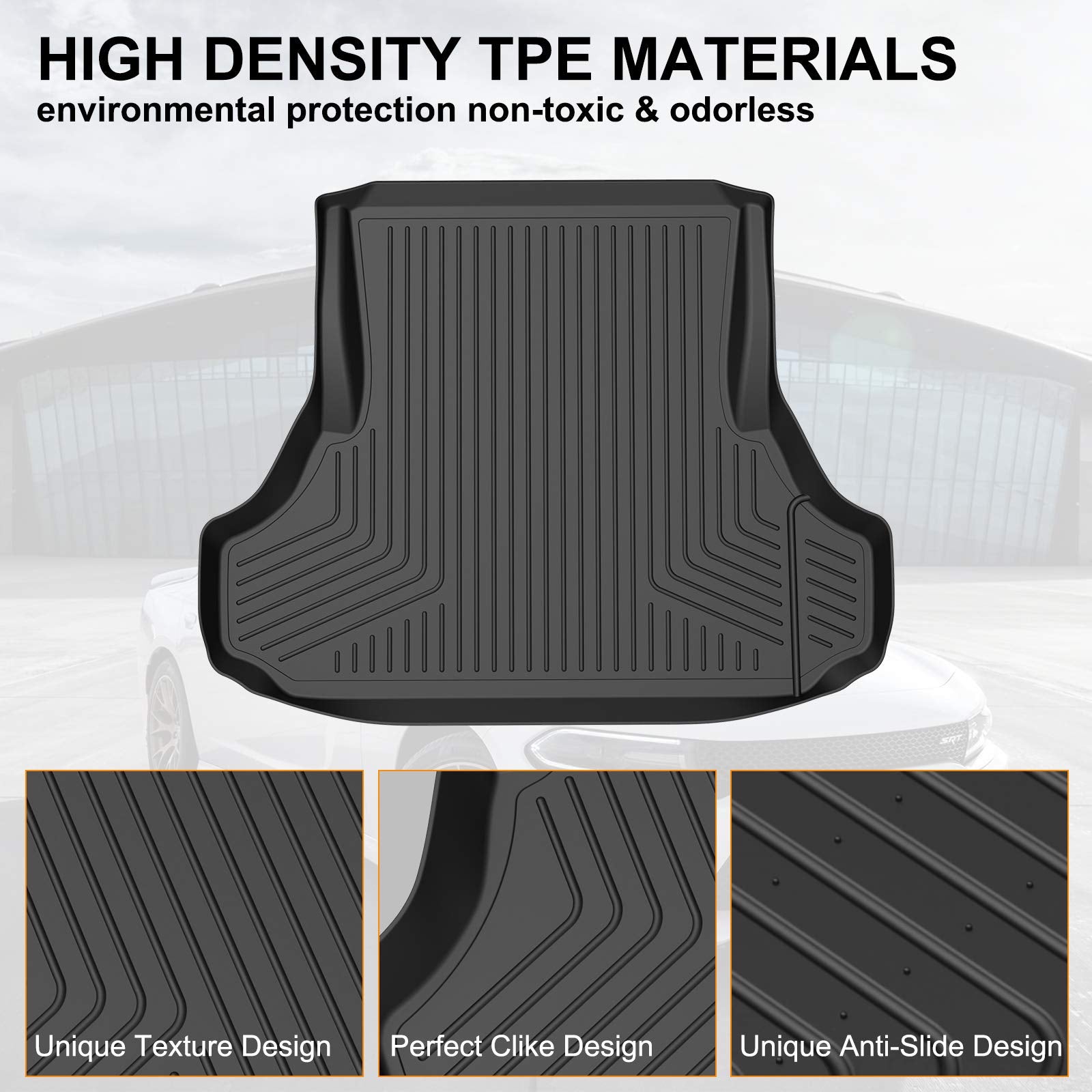 Kiwi Master Cargo Trunk Mat Compatible For 2011-2023 Dodge Charger/Chrysler 300 Accessories All Weather Trunk Liner Tpe Slush Ma
