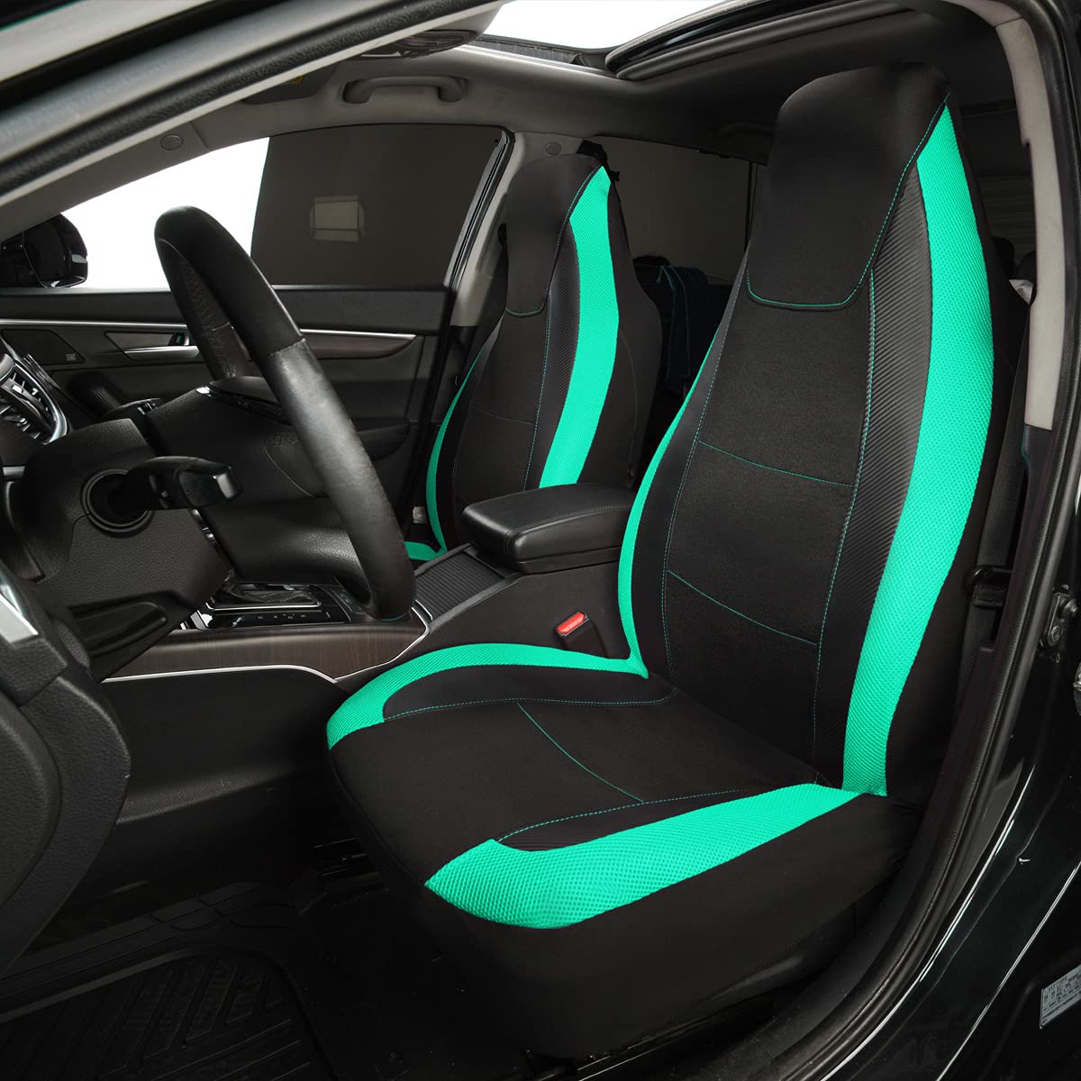 Flying Banner car seat Covers Quality Carbon Fiber Air Mesh Fabric Sport Low High Back Bucket Back Pocket Arm Rest (2 Fronts - H