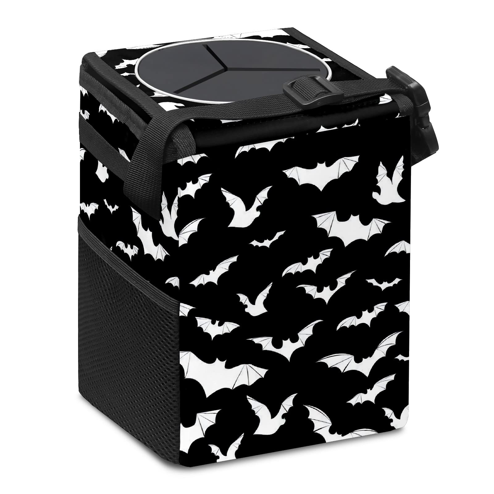 Black And White Goth Bats Car Trash Can With Lid Collapsible Reusable Waterproof Car Garage Bag,Automotive Garbage Can,Car Acces