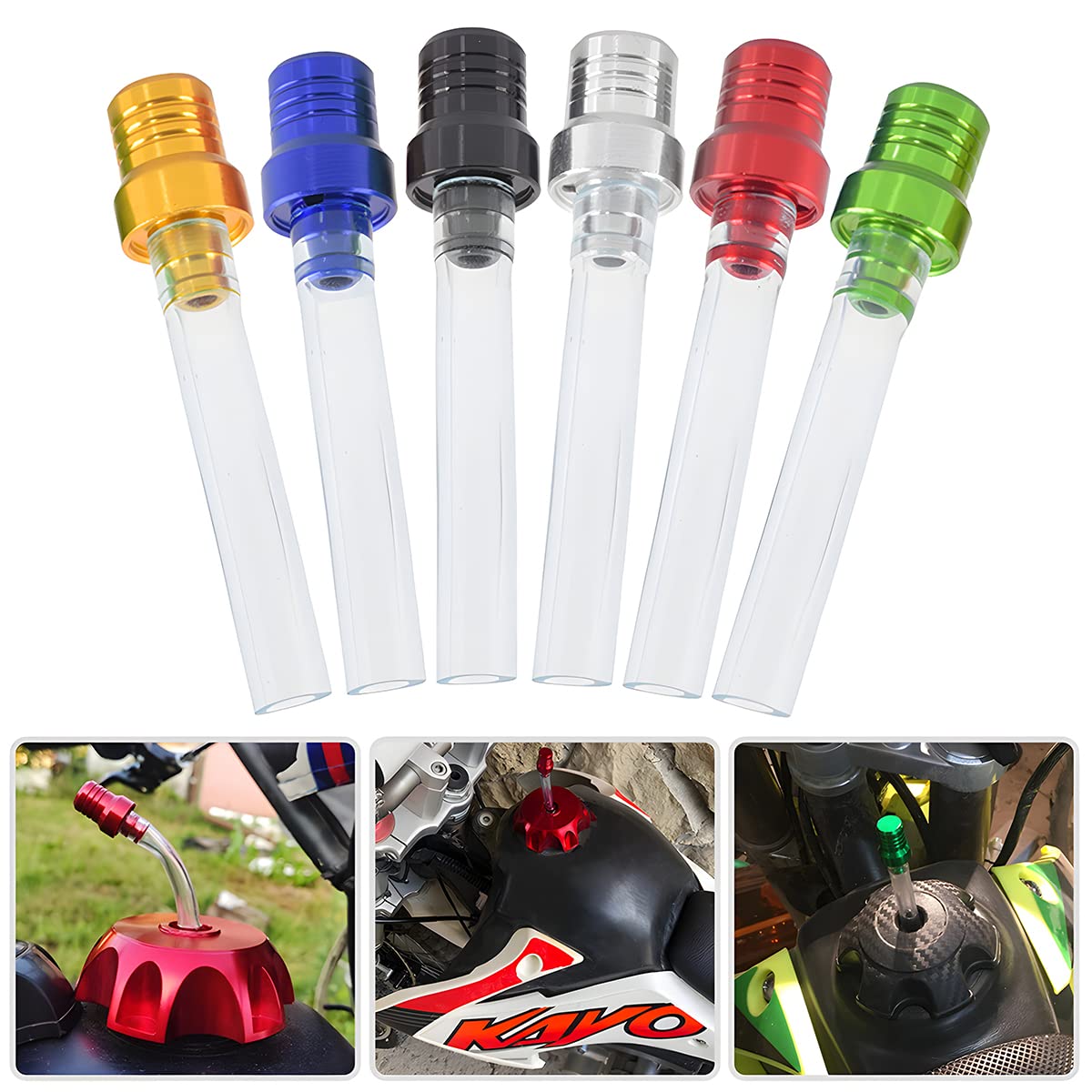 5PCS Motorcycle Gas Fuel Tank Cap Vent, Breathing Tube Hose Two-Way Fuel-Saving Vent Breather Cap, CNC Aluminum PVC Vent Hose Tu