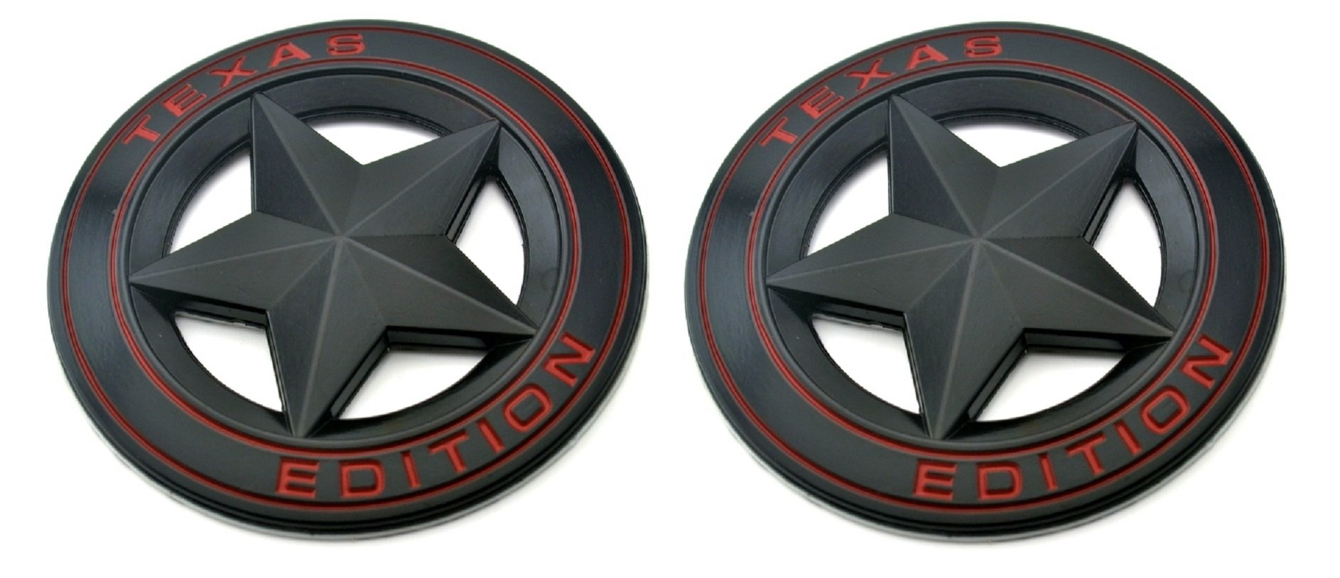 Muzzys (Set of Two) Texas Edition Star Black and Red Round 3'' Shield Emblem Universal Stick-On FITS Tundra, Tacoma, F150, Silve