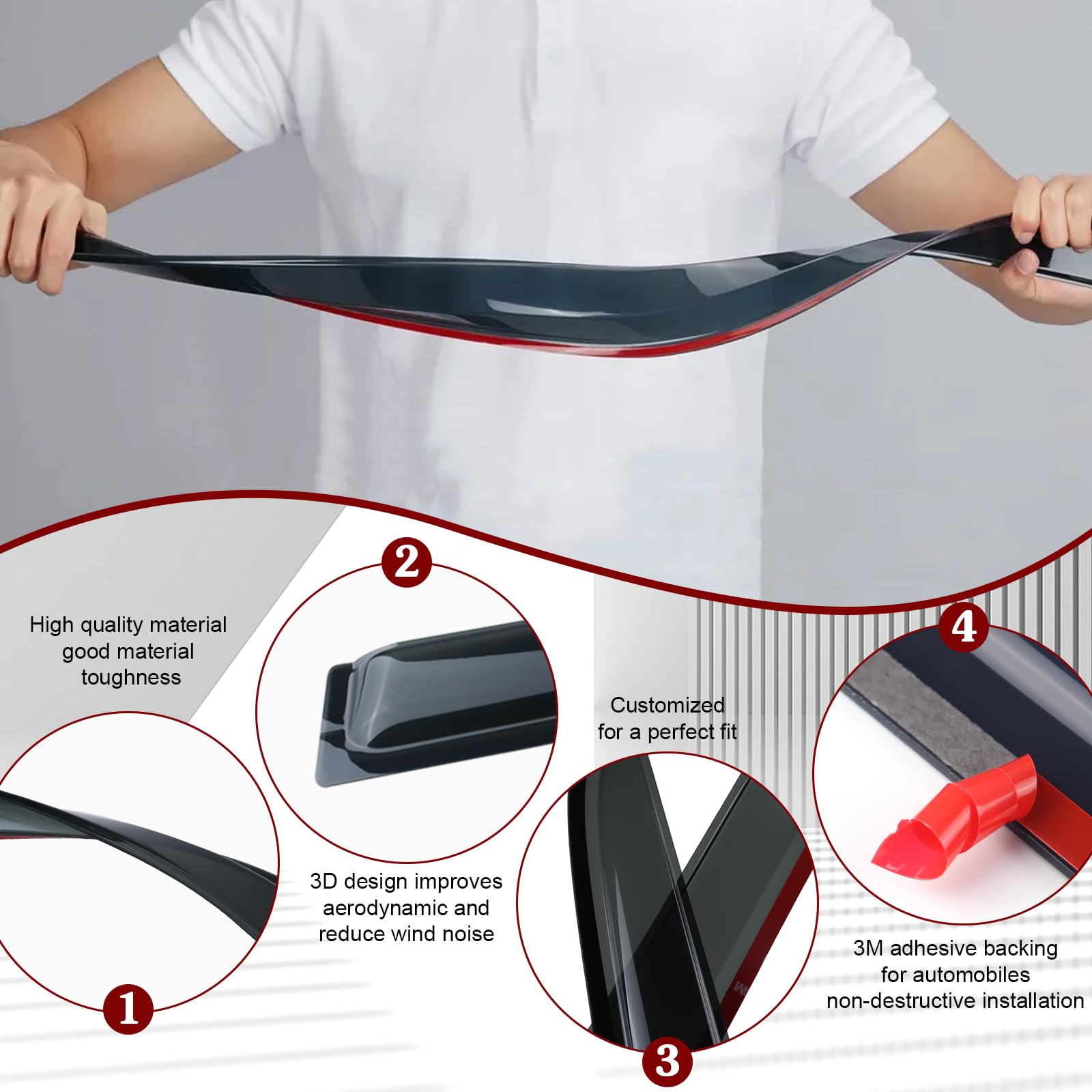 Zzdsnj Tape-On Rain Guard 4-Piece For 2011-2020 Dodge Charger Windows Visor Shield Shade Smoke 94313