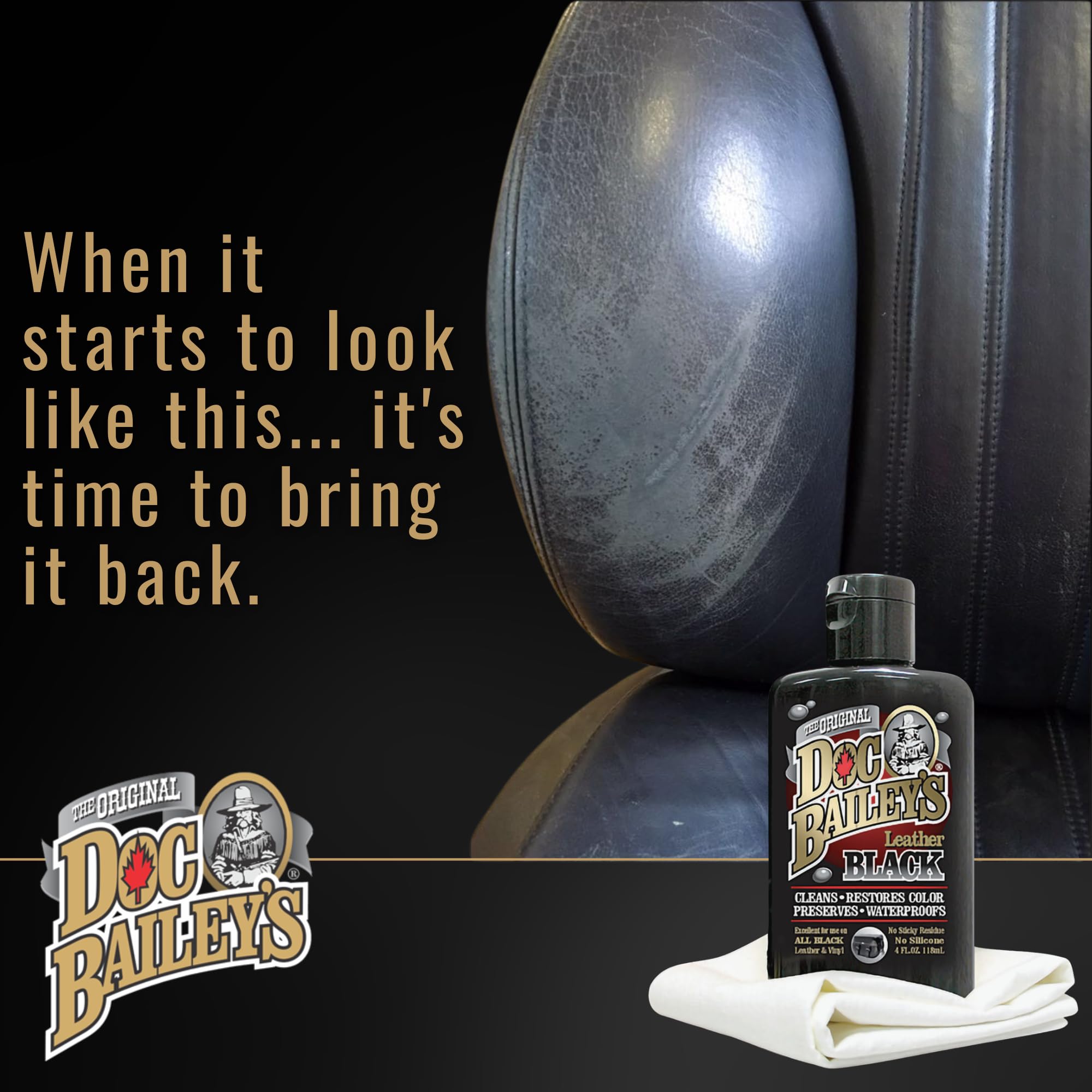 Doc Baileys Black Leather Detail Kit- Complete One-Step Formula To Clean, Condition, And Redye, And Protect Dozens Of Items- Ideal For Motorcycle Bike And Car Seats, Jackets, Boots, Vinyl And More