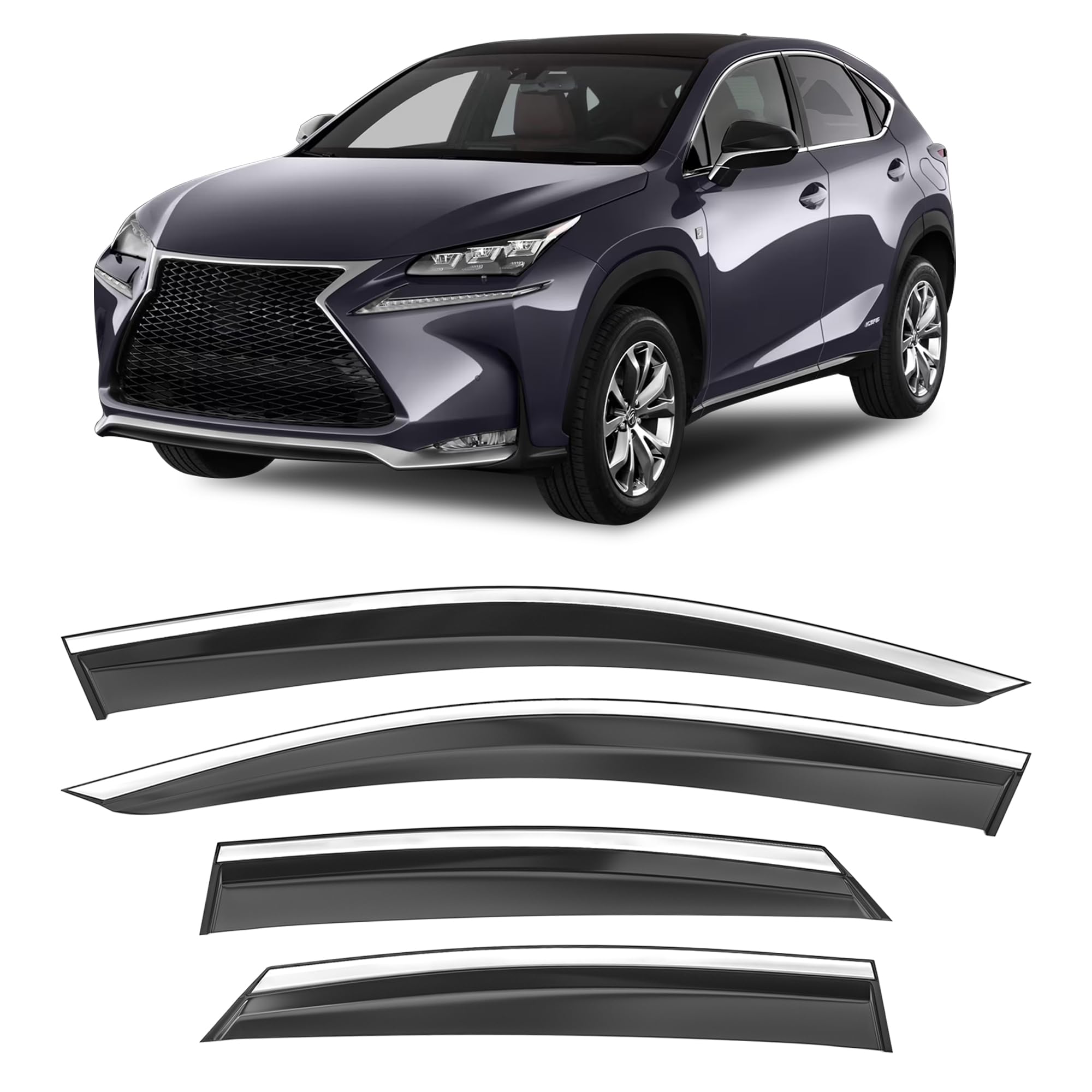 Hope You Ready Shatterproof Tape-On Window Deflectors For 2015-2021 Lexus Nx200T Nx300 Nx300H, Extra Durable Window Rain Guards,