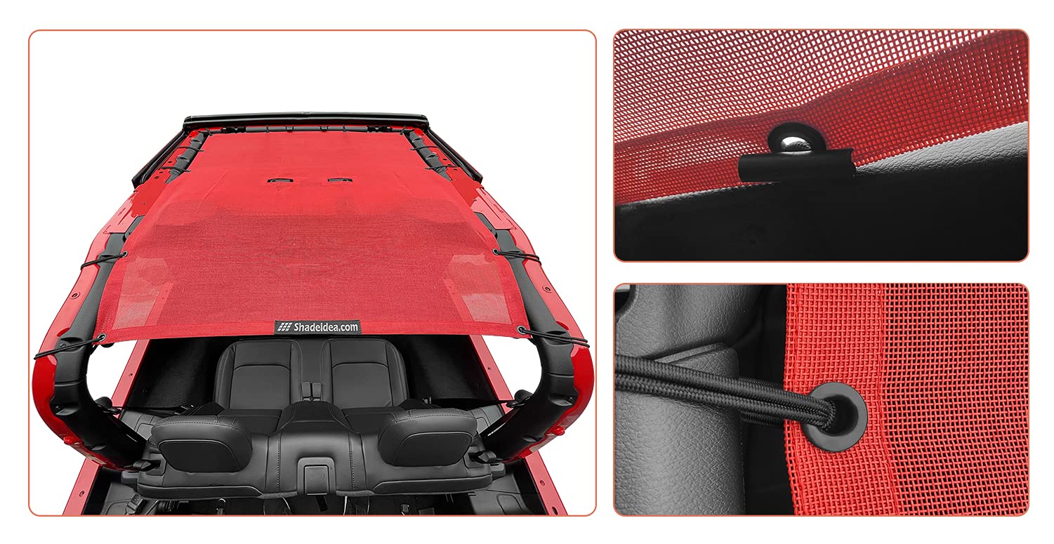 Shadeidea Sun Shade Top For Jeep Wrangler Top Sunshade Jl 2 Door (2018-2023) Sun Shade Front And Rear - Cherry Red Mesh Screen T
