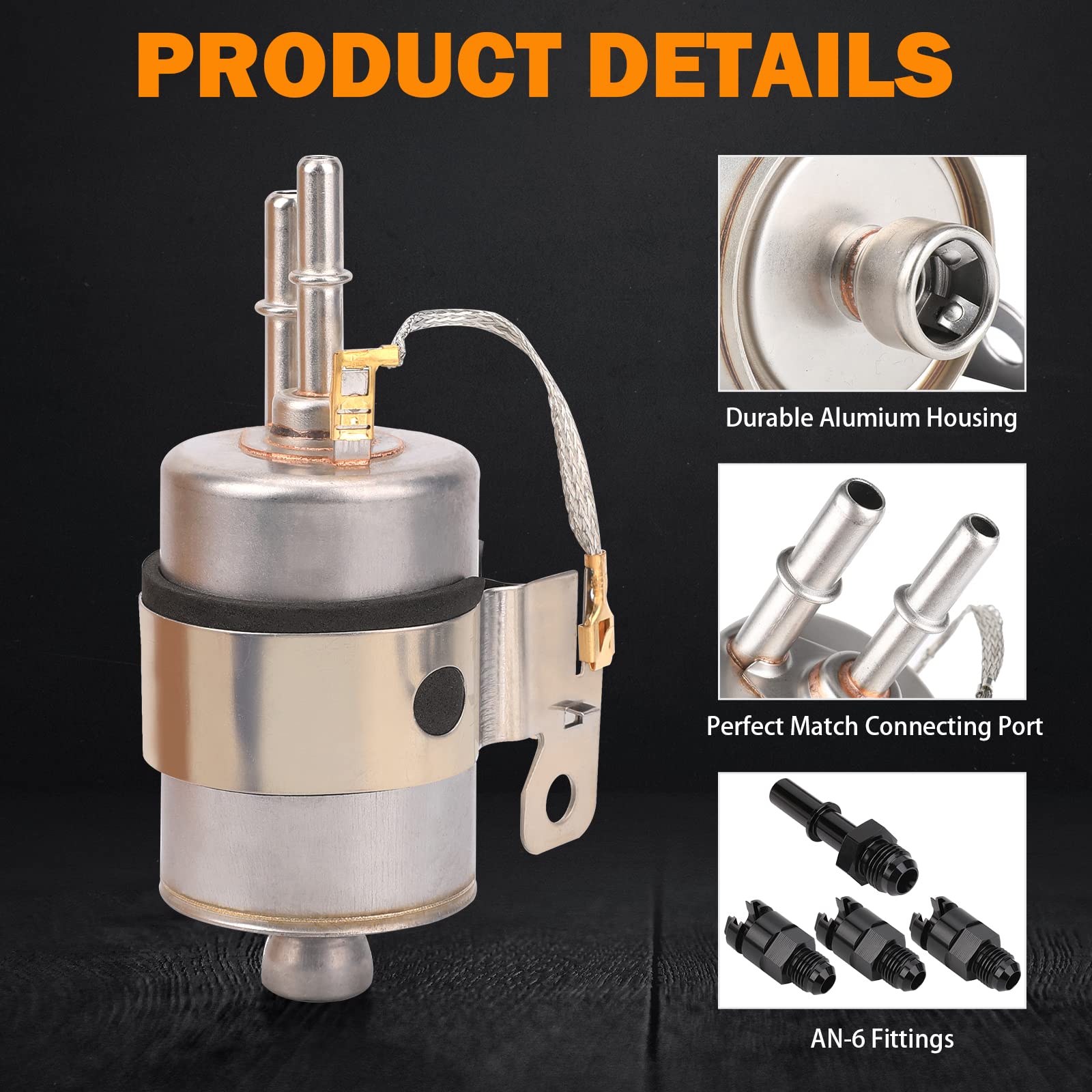 Yinlowa GSL392 Inline Fuel Pump & 58 PSI Regulator, 255LPH High Pressure, EFI Conversion, Rubber Material, XL Size