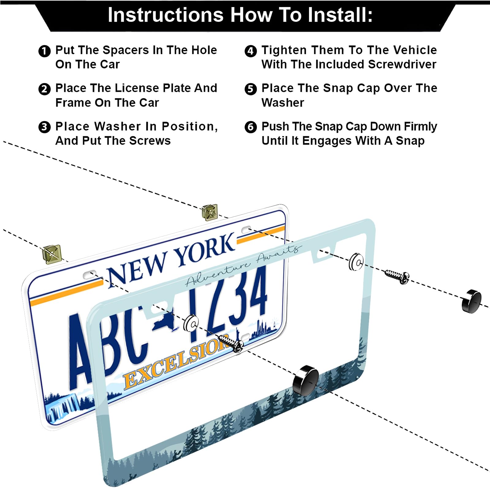 Adventure Awaits License Plate Frames, 2 Pack Adventure, Outdoors, Camper, Hiking, Mountain Car Plate Frame, Stainless Steel Lic