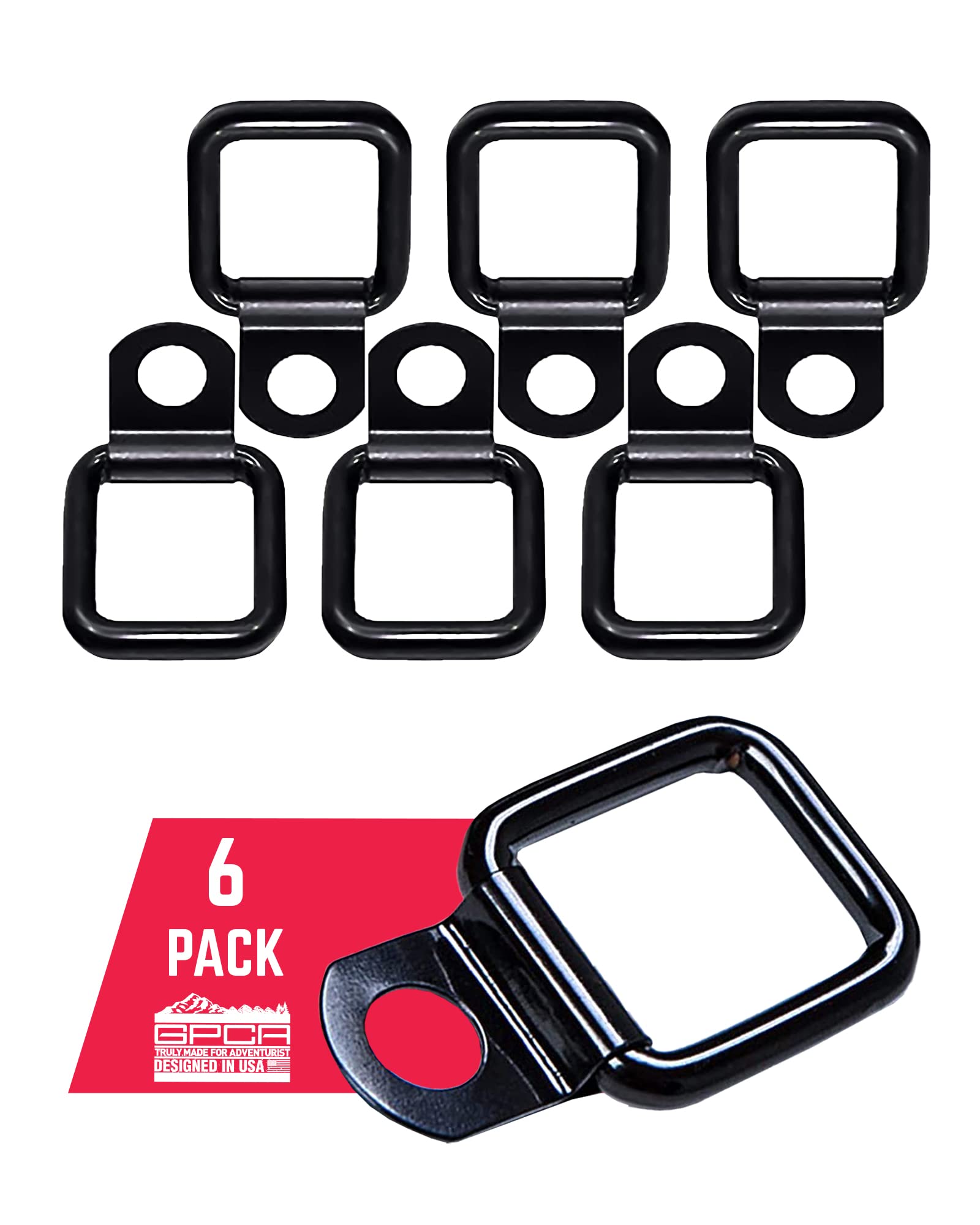 Tie Down D Ring Set, Easy-to-Install Truck Tie Downs, Compatible with Cargo Cover Mounts, Heavy-Duty Jeep Wrangler Accessories for Pickups, Trailers, Truck, Trailer, Camper, Boat & More, 6 Pack - GPCA