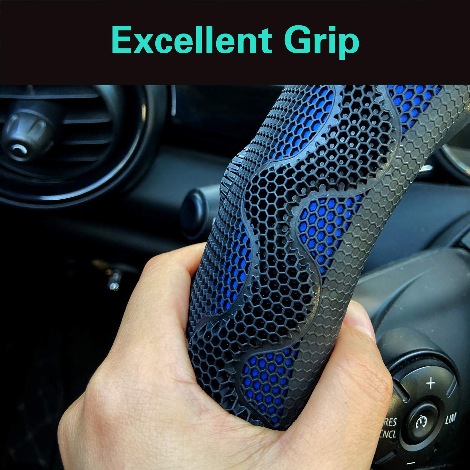 Pinctrot D Shaped 14 Inch Small Sized Steering Wheel Cover Great Grip With 3D Honeycomb Anti-Slip Design, Flat Bottom 14 Inch (B