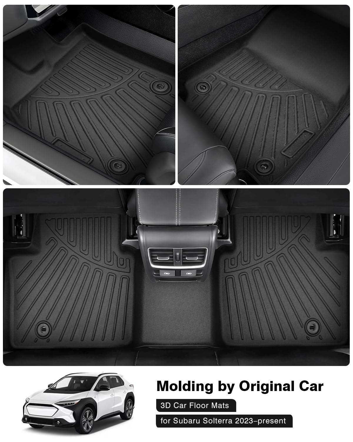 Powerty Floor Mats For Toyota Bz4X & Subaru Solterra 2023 2024 2025 Accessories All Weather Floor Liner 3D Tpe 1St & 2Nd Row Flo