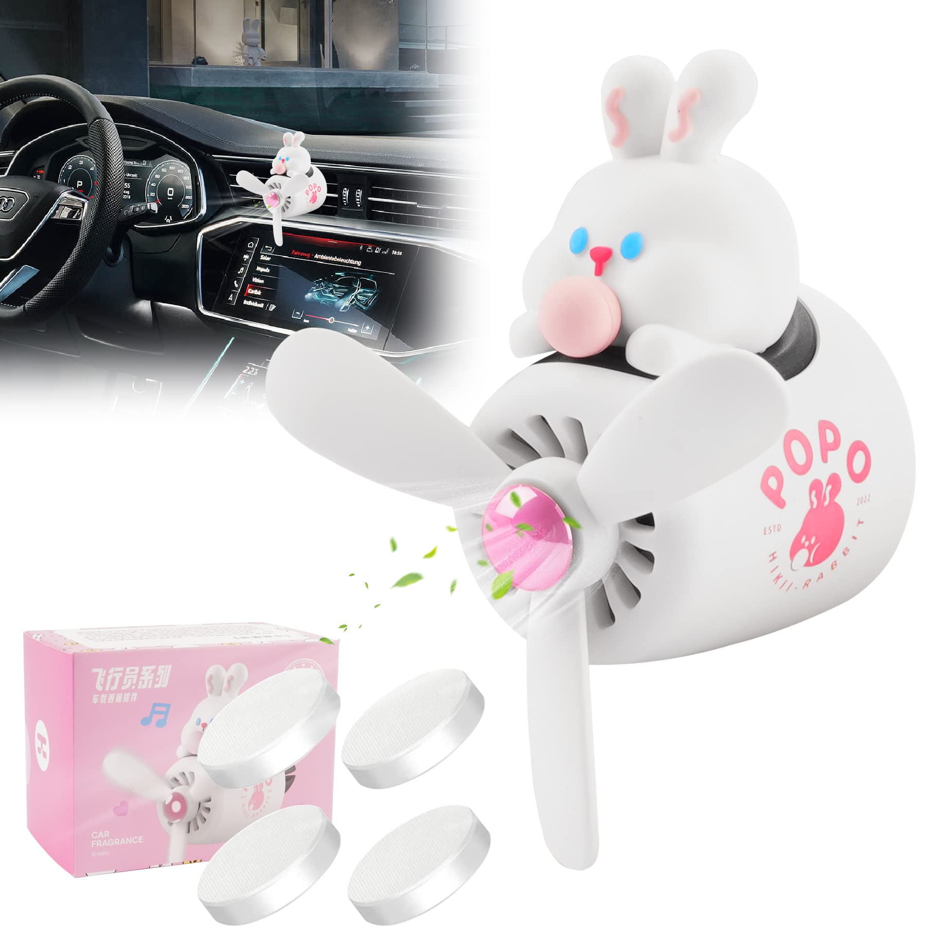 Jimtyee Car Air Freshener Cute Cartoon Rabbit Pilot Car Diffuser Rotating Propeller Automotive Air Outlet Fan Creative Car Perfu