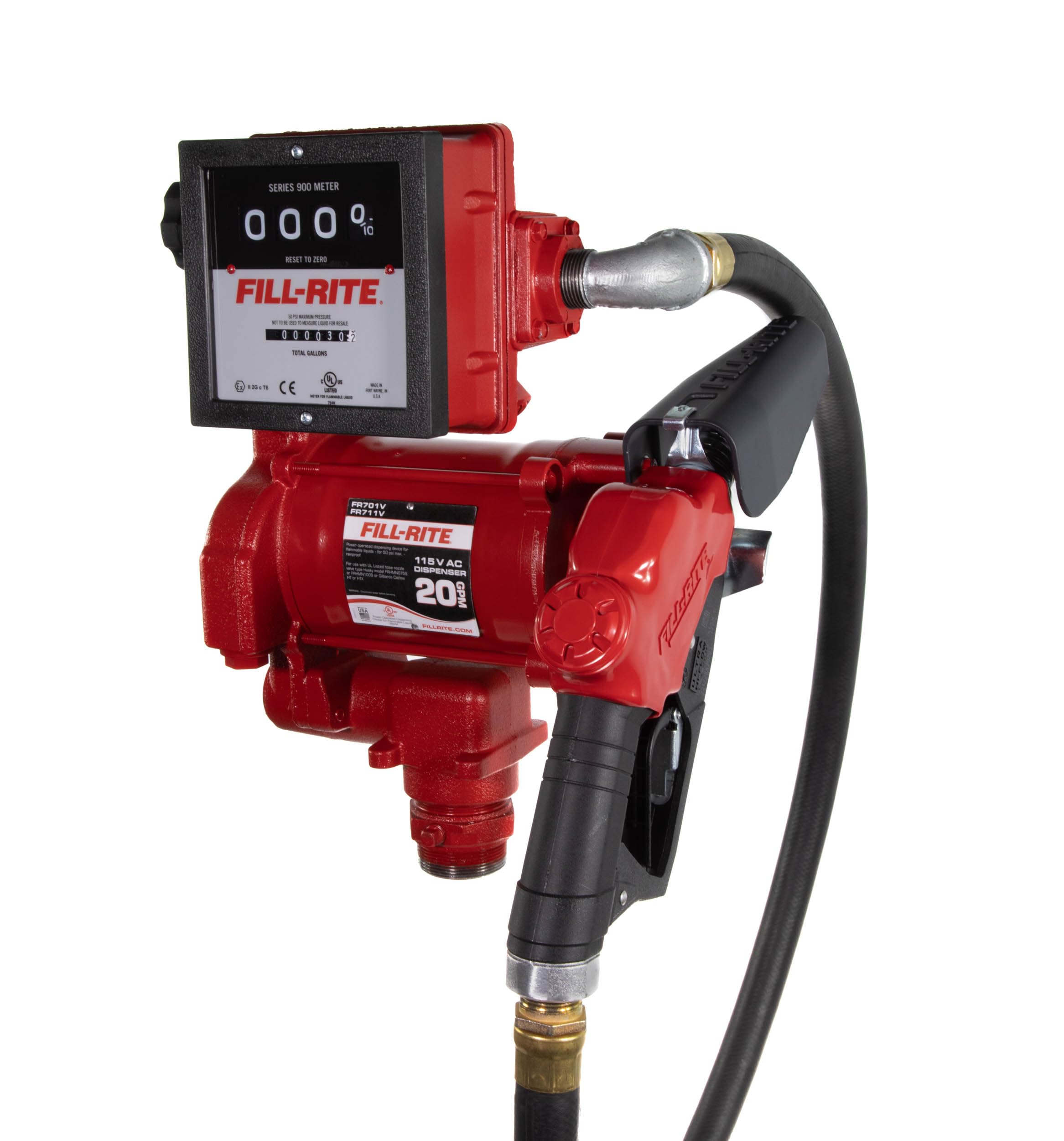 Fill-Rite FR711VA 115V 20 GPM Fuel Transfer Pump with Mechanical Meter Package, Gallons - For Gasoline, Diesel, Kerosene, Ethano