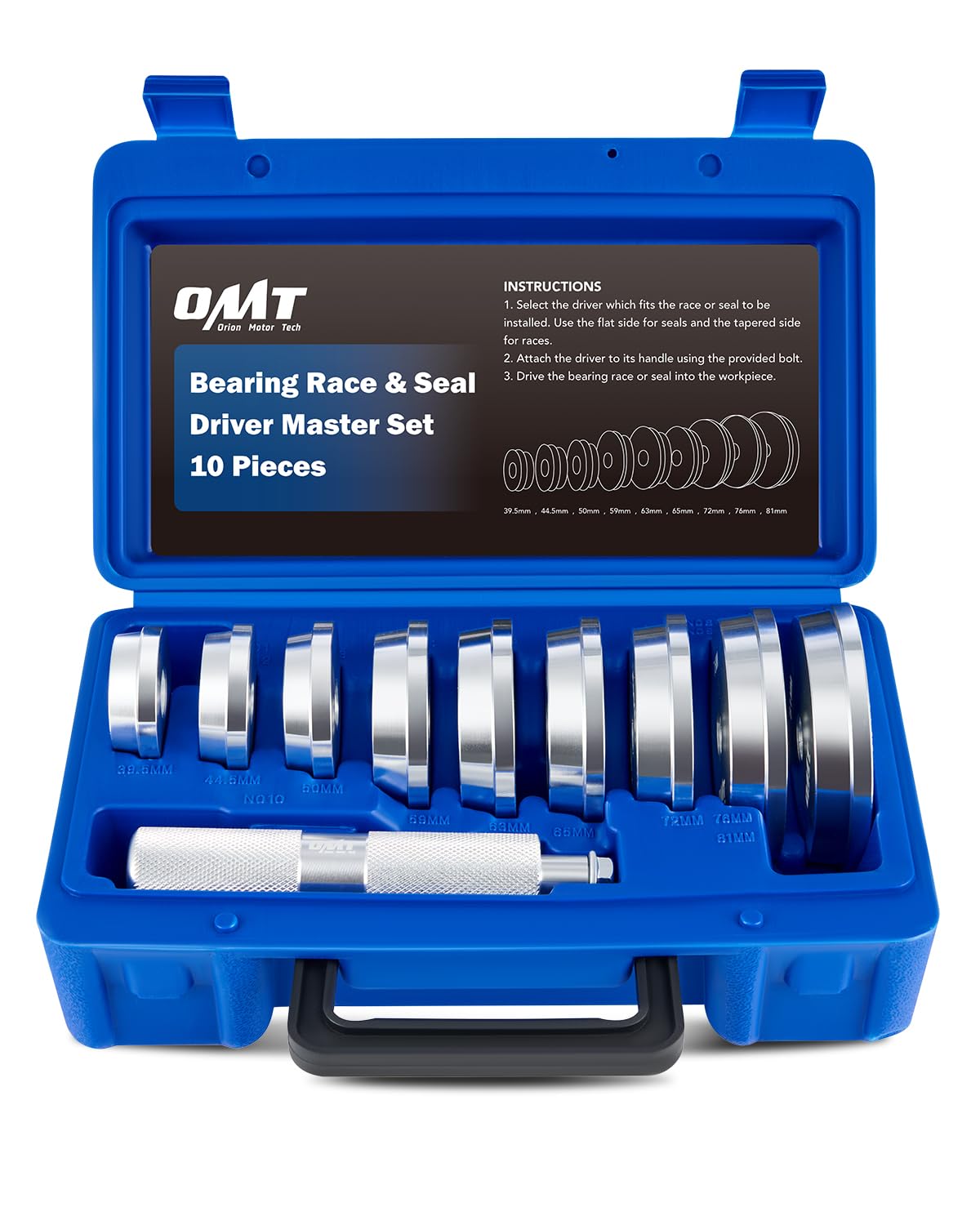 Orion Motor Tech Bearing Press Kit, 10pc Bearing Race and Seal Driver Set with Seal Driver and 9 Bearing Adapters, Seal Installe