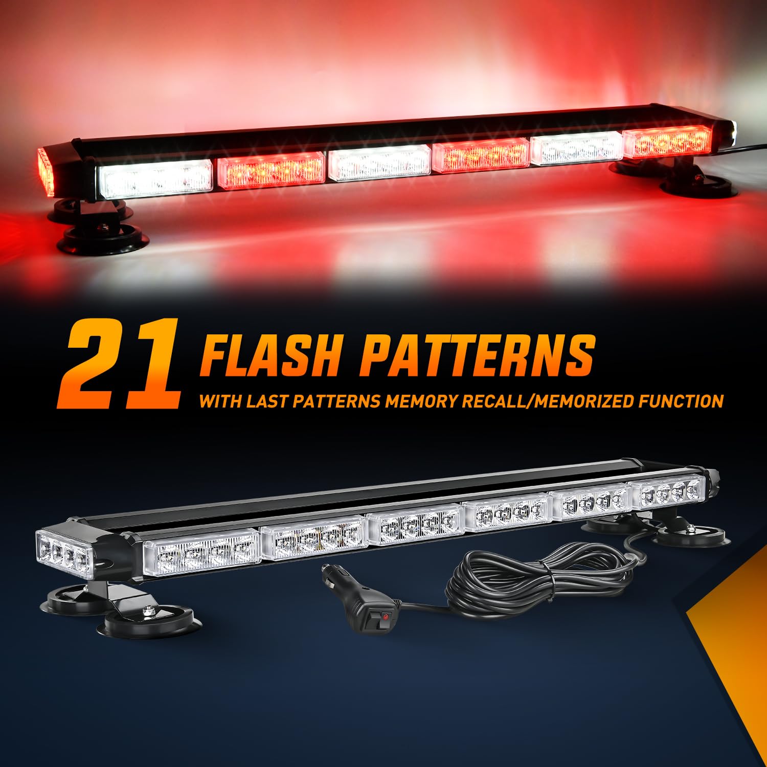 Nilight 29.5'' Roof Top Strobe Lights 56Led Hazard Emergency Safety Warning Led Flashing Light Bar Magnetic Mount 12V 24V Cars T