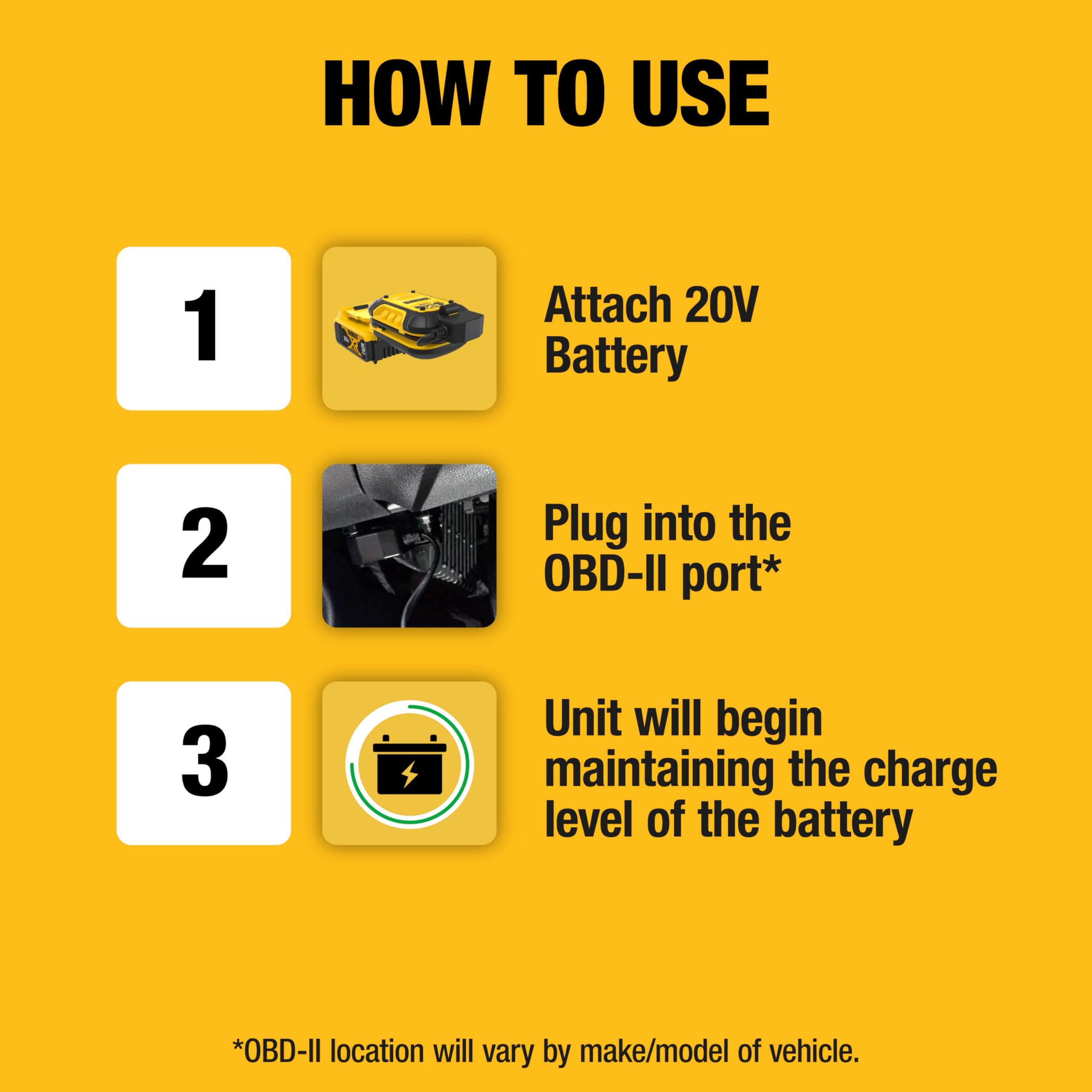 DeWalt DXAEOBDK 1 Amp Battery Maintainer 3-Piece Kit with 20V XR Battery and DCB115 Battery Charger