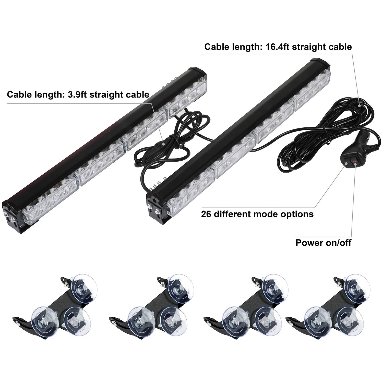 Aspl 2X16.8 Inch Emergency Flashing Led Traffic Advisor Strobe Light Bar 32Led 26 Flash Patterns Interior Safety Warning Lights (Red)