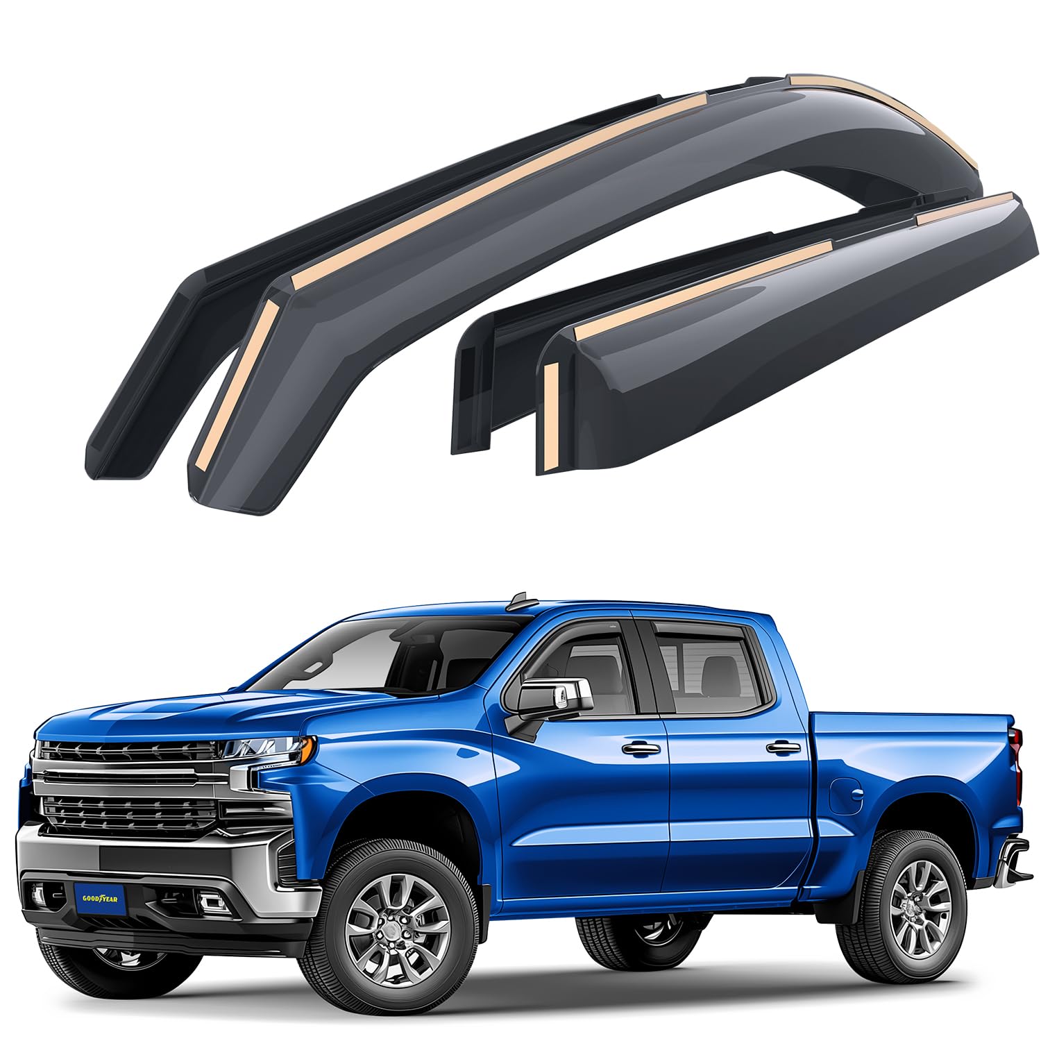 Goodyear Shatterproof In-Channel Window Deflectors For Chevrolet (Chevy) Silverado/Gmc Sierra 1500 2019-2025 Crew Cab,Rain Guard