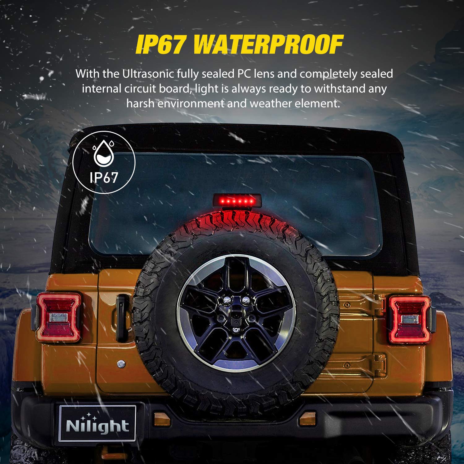 Nilight Led Third Brake Lights High Mount Stop Tail Light With Smoked Lens For 2007-2018 Wrangler Jk, 2 Years Warranty