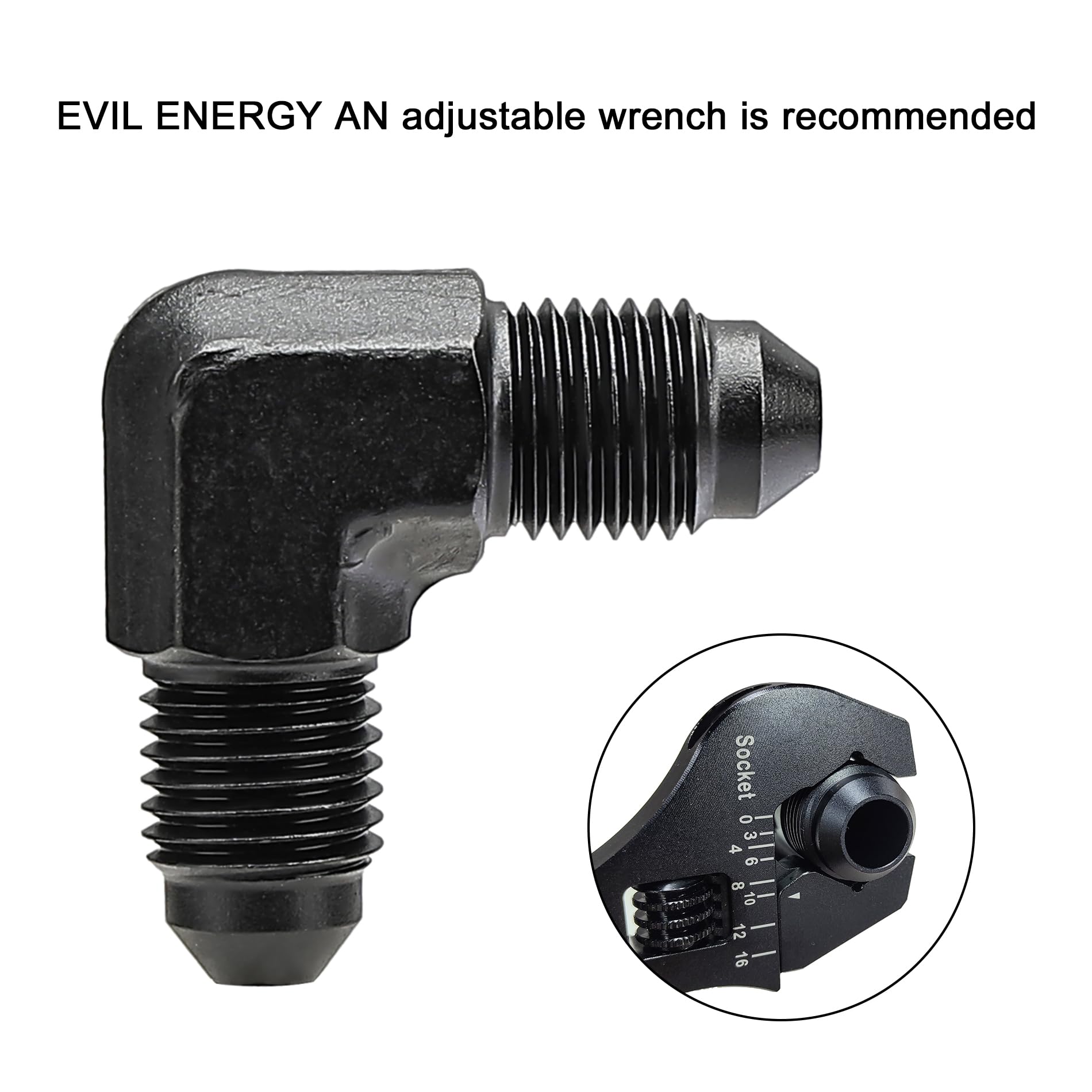 EVIL ENERGY 3AN Male to Male Flare 90 Degree Union Coupler Fitting Coupling Aluminum Black
