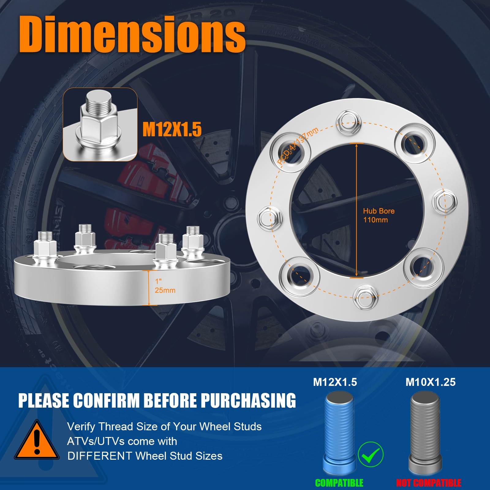 GAsupply 1'' 4x137 Wheel Spacers ATV 12x1.5 Studs Fit for Can-Am Maverick Honda 1000R 1000X 1000-3 1000-5, 25mm 4 Lug 4x137mm Wh