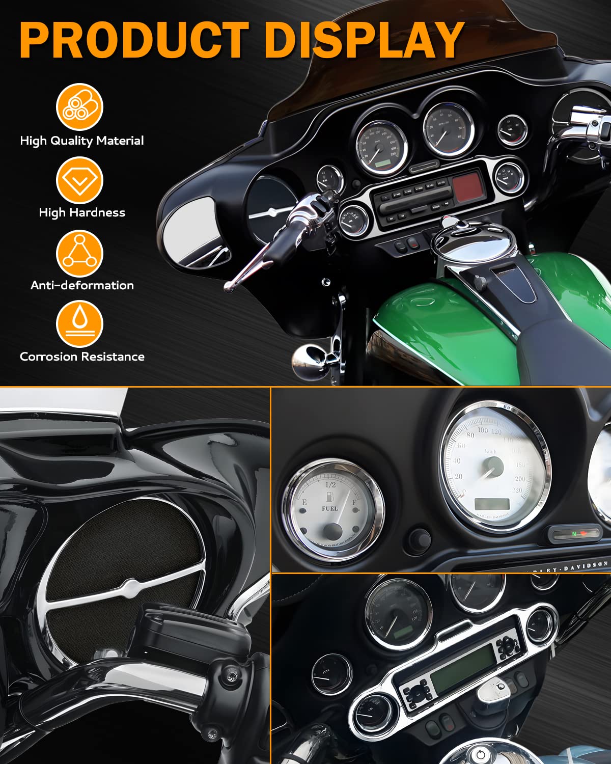 Pbymt 9 Pcs Stereo Accent Speedometer Speaker Trim Circle Covers Compatible With Harley Touring Electra Street Glide Trike Models 1996-2013