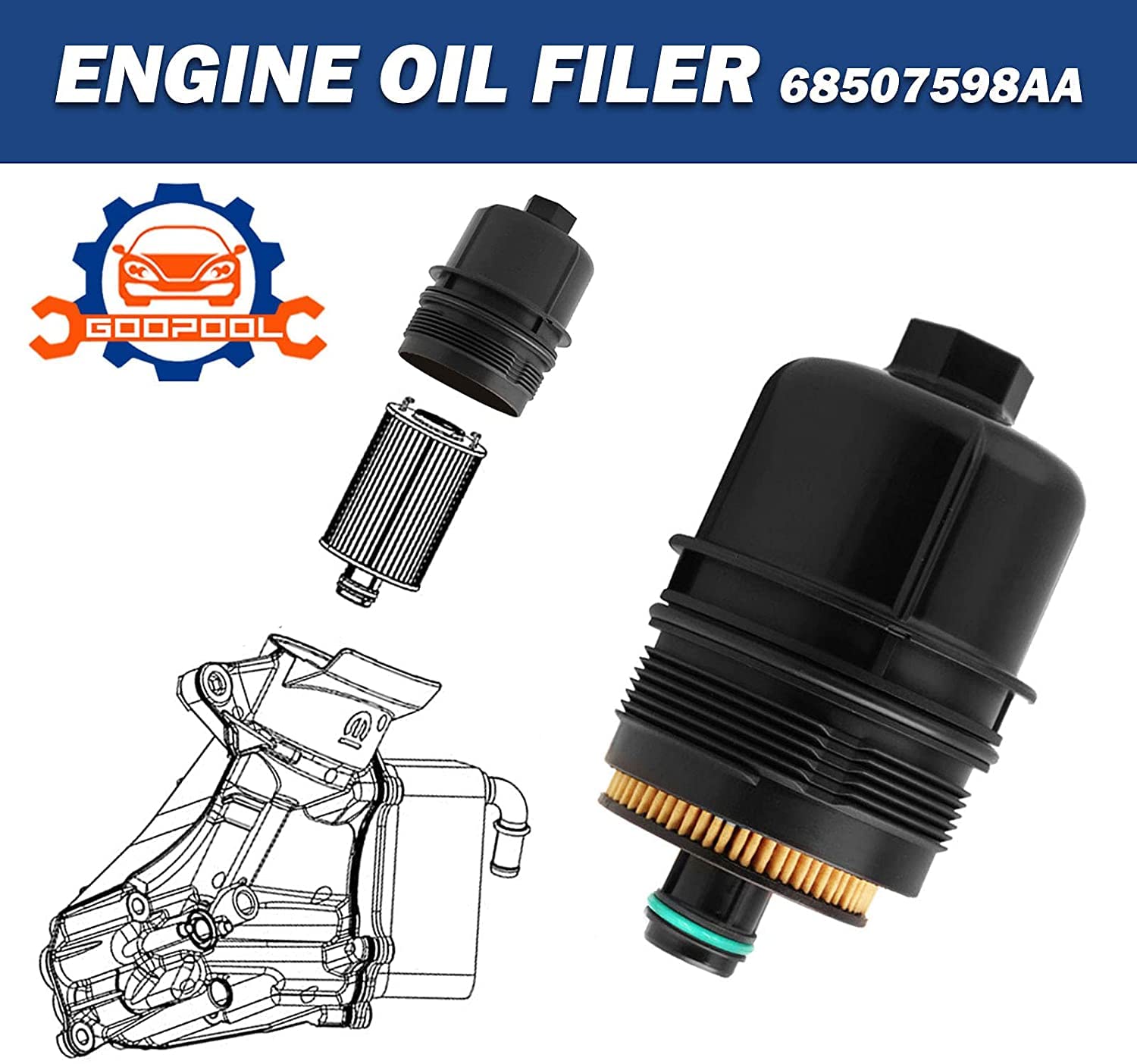 Ecodiesel Engine Oil Filter 68507598Aa 68498720Aa Compatible With Jeep 2021 2022 Wrangler Jl Gladiator,2020-2022 Ram 1500 Dt -3 Pcs