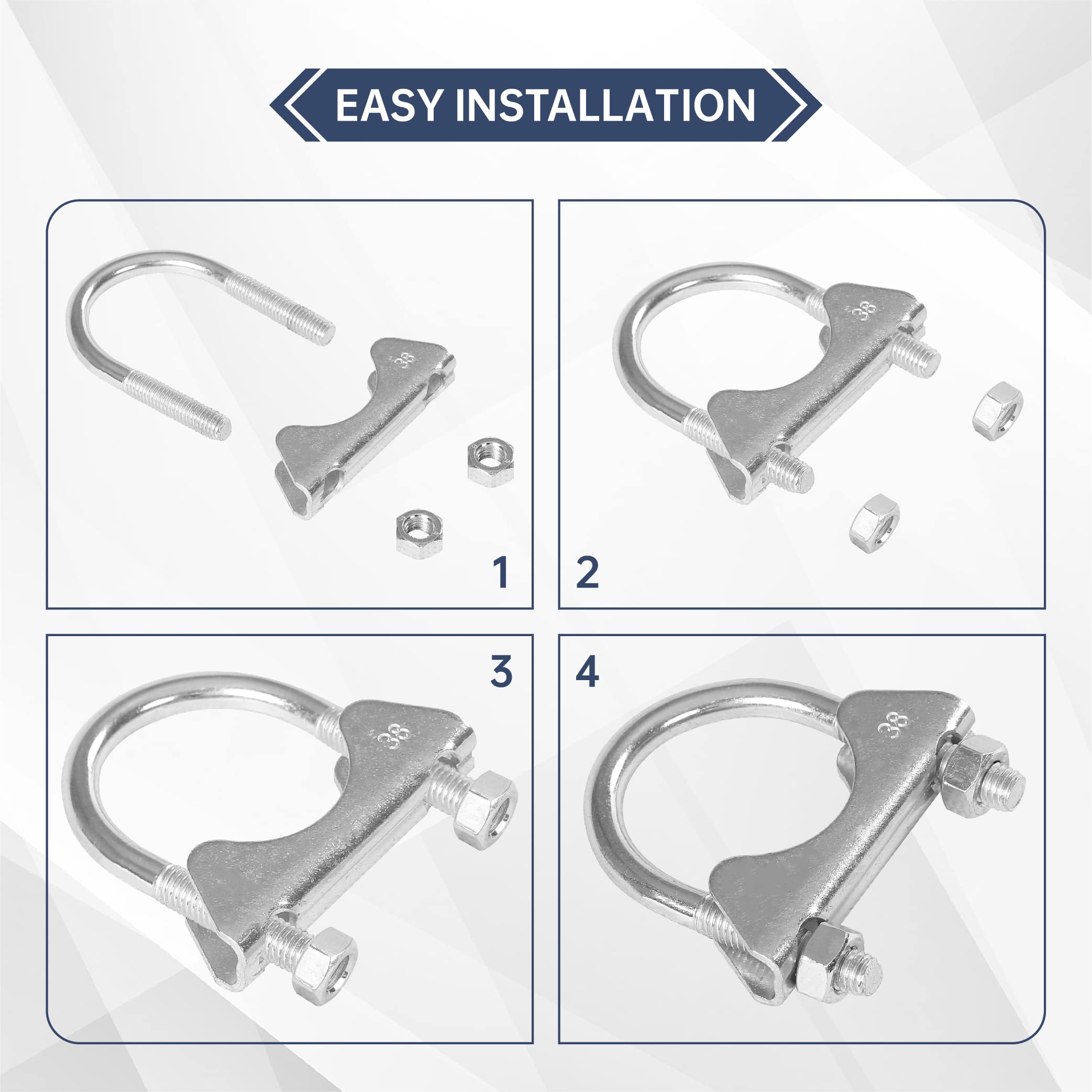 Batoneco 1.5'' U Bolt Clamp, Muffler Exhaust Clamps,1-1/2 Inch Saddle Style Heavy Duty Mild Steel(2-Pack)